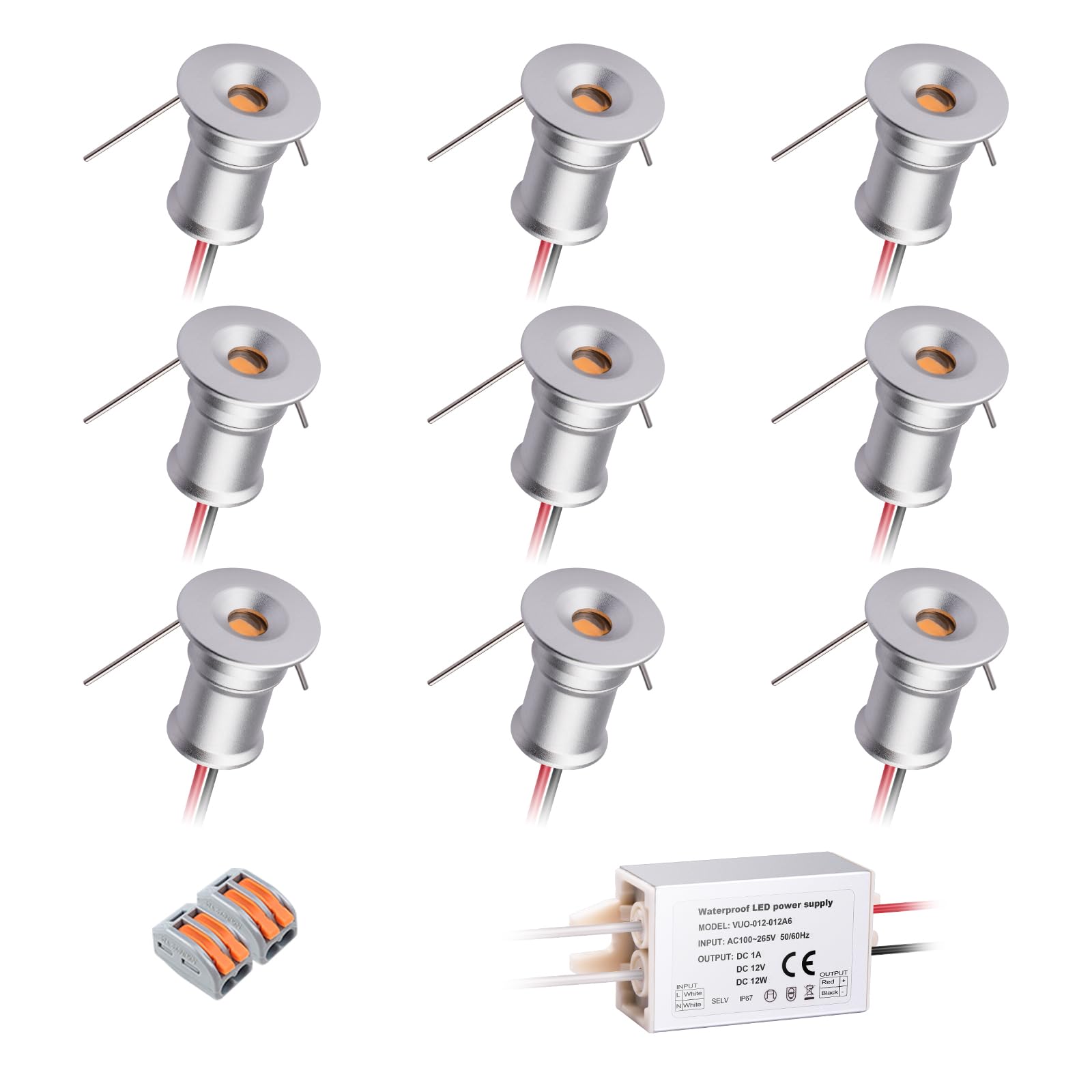 Hhtun Mini Downlight 1W 6000K Silver - 9 Pack Aluminum Indoor Lighting, Model Ht-902