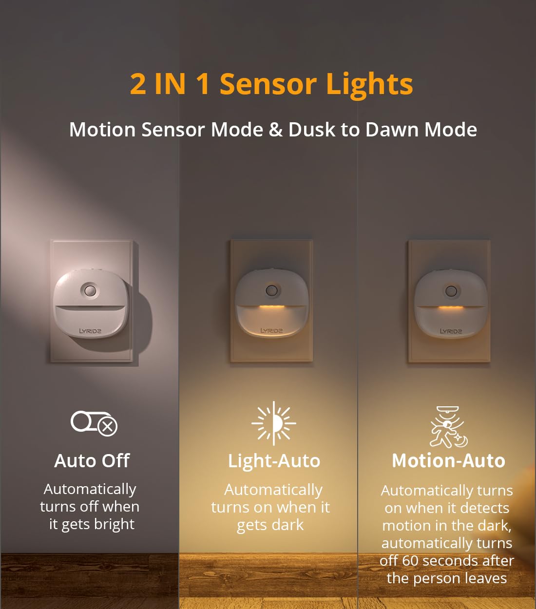 Lyridz Motion Sensor Night Light Indoor, Plug In Night Light With Dusk To Dawn Sensor, 1-50 Lm Dimmable Led Night Lights Plug Into Wall For Stairs, Garage, Bathroom, Hallway, Toilet, (4 Pack)