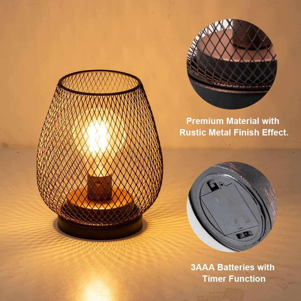 Needomo 2 Pack Battery Operated Led Lanterns, Vintage Bronze Egg Shape For Indoor/Outdoor Use