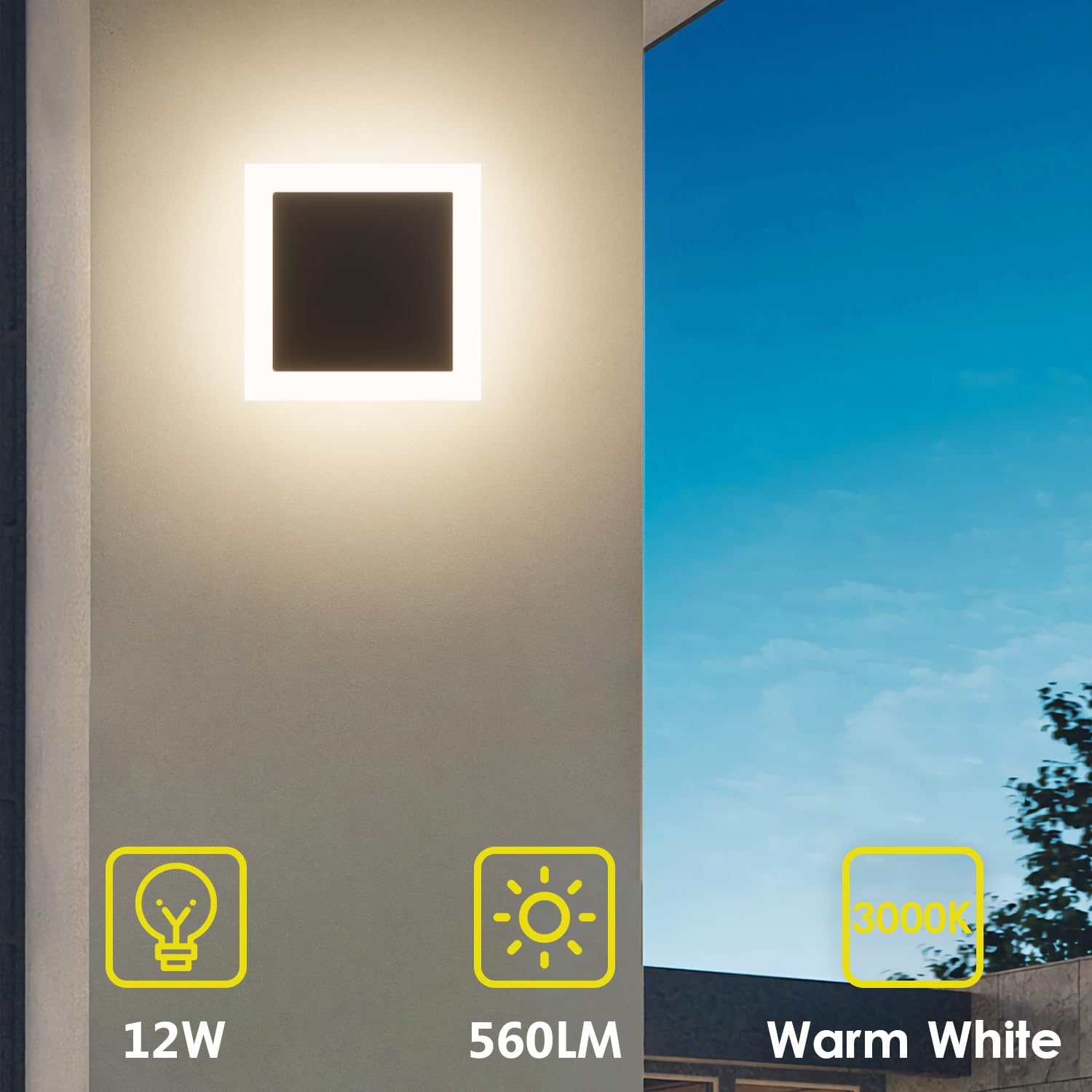 Aoceley 2-Pack Led Wall Light, Waterproof Aluminum Sconce, Modern Black 3000K Warm White