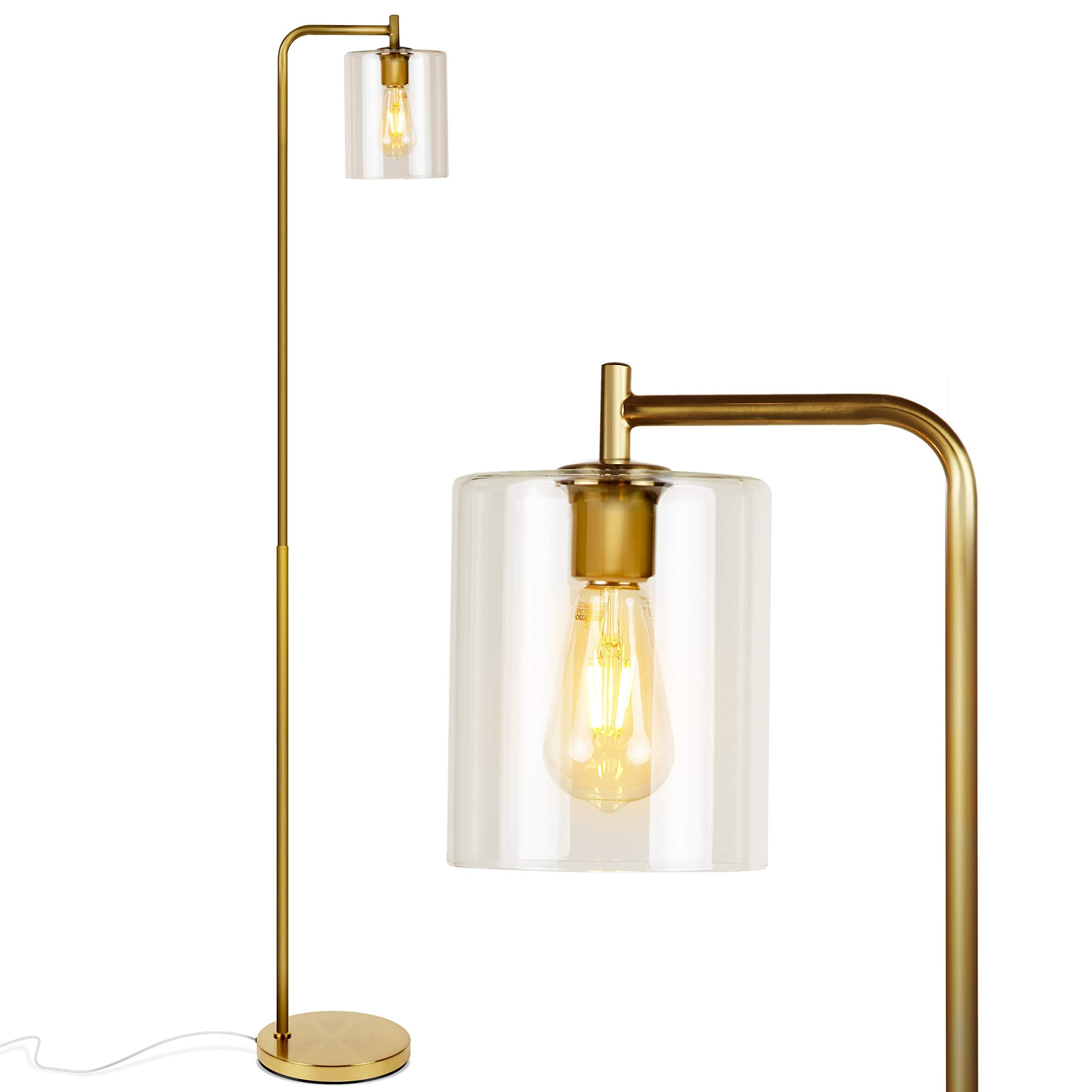 Brightech Elizabeth LED Floor Lamp, Industrial Style, Brass Gold, Glass Shade, Model B07P9RQ5L4