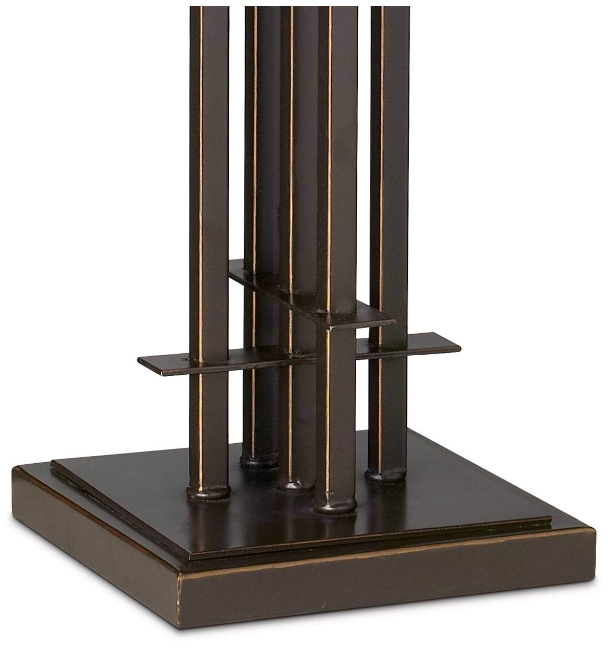 Franklin Iron Works Mission Tiffany Style Table Lamp Art Deco 26.25'' High Wrought Iron Dark Bronze Brown Gold White Stained Gla