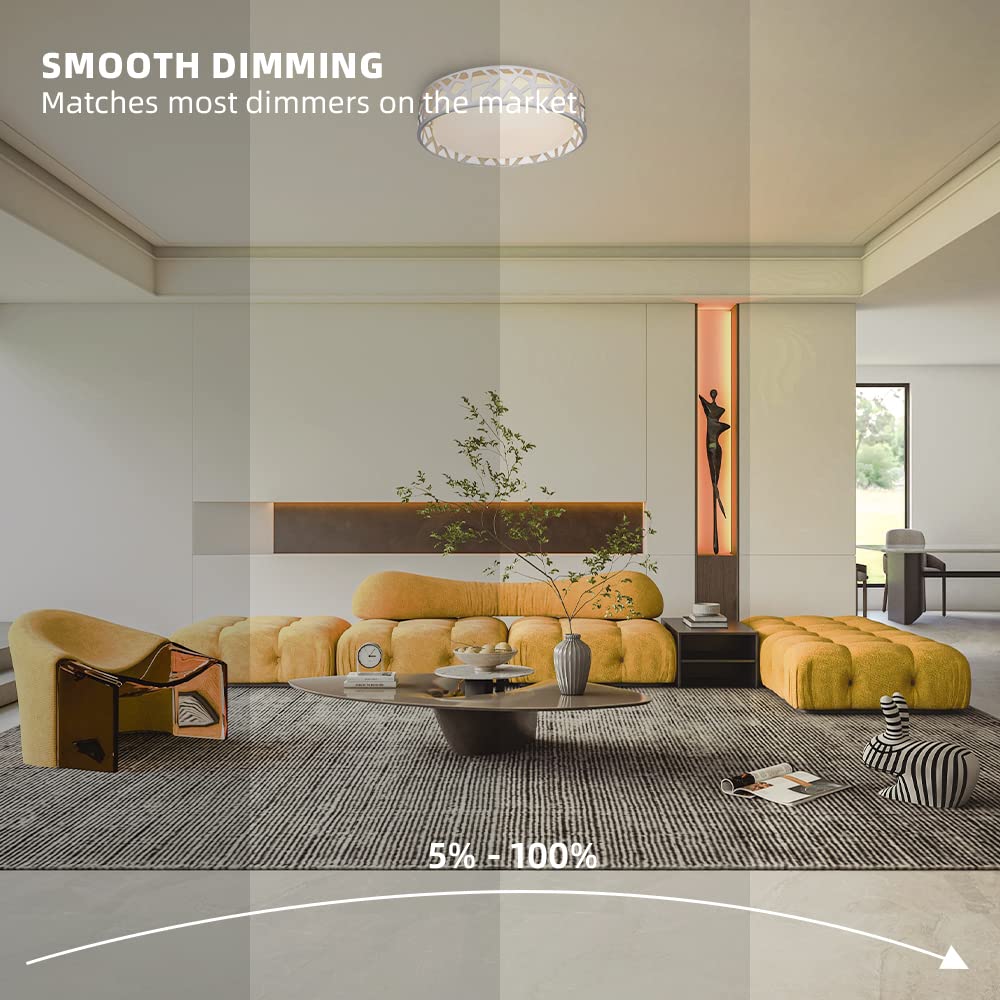 VICNIE LED Flush Mount Ceiling Light 20W 1400 Lumens 14 Inch Dimmable White Acrylic Shade Model XDB-002-20W-1