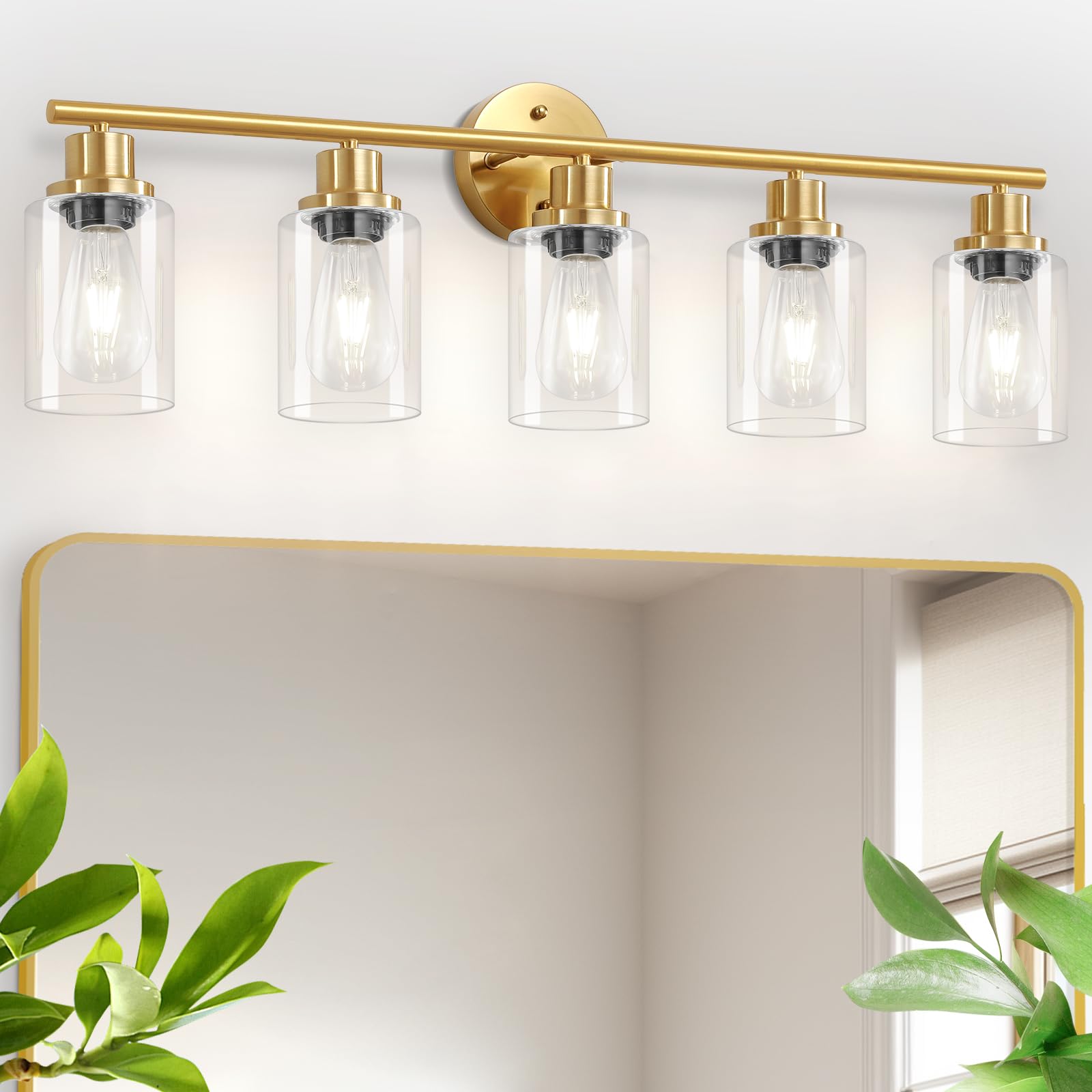 Guliaofo 5-Light Gold Bathroom Vanity Light Fixture, Metal Wall Lamp, Modern Design, Model Gu-111-QGJ-5
