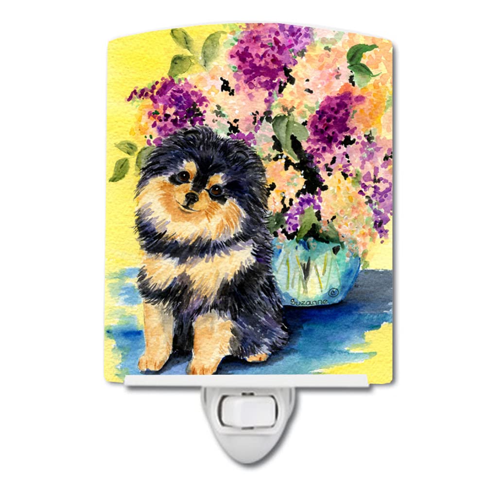 Caroline'S Treasures Ss8290Cnl Pomeranian Ceramic Night Light Compact, Ul-Certified, Ideal For Bedroom, Bathroom, Nursery, Hallway, Kitchen, 6X4X3, Multicolor