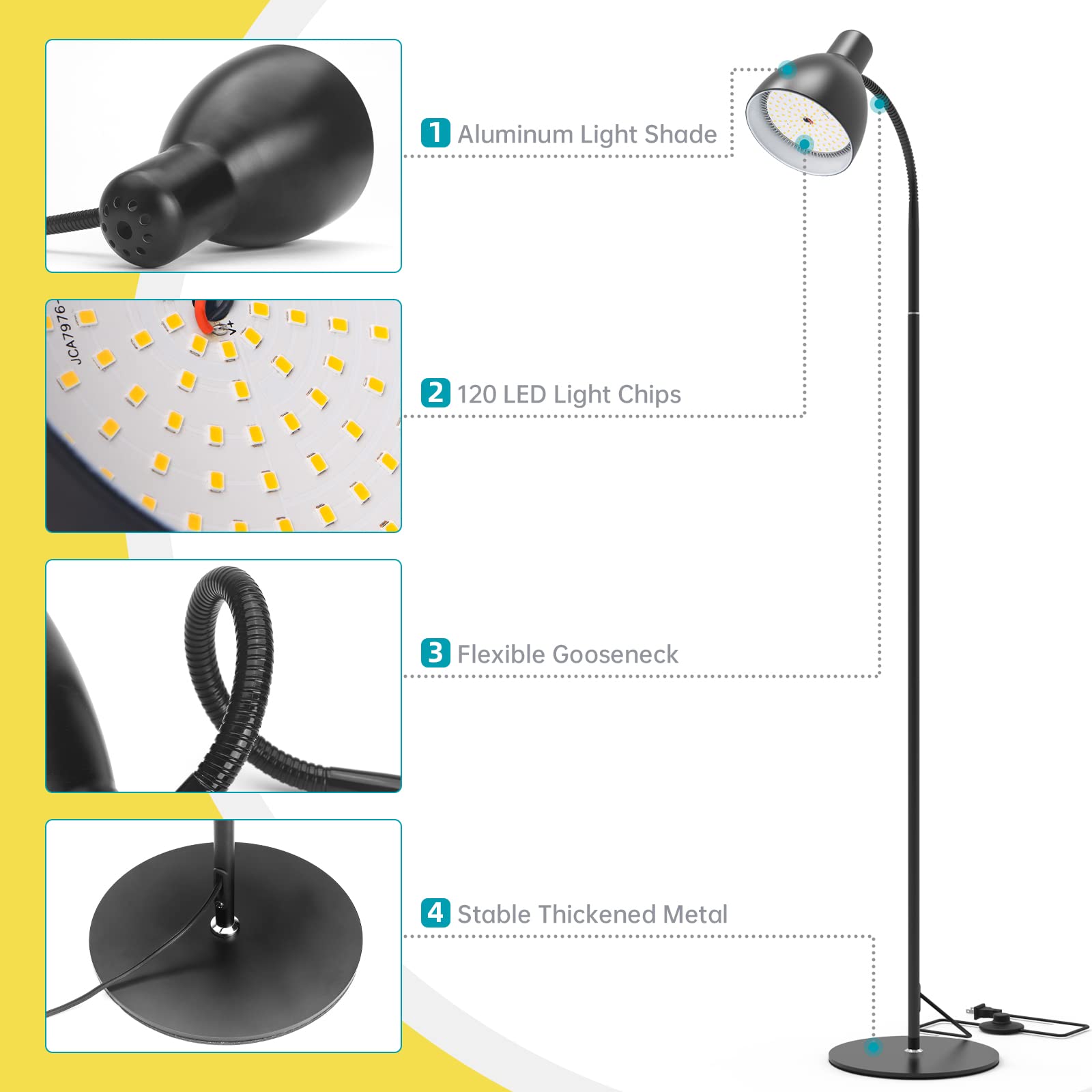 Bstrip Grow Light Floor Lamp, 5000K Full Spectrum Plant Light For Indoor Plants, 25W Led Grow Light With Stand, Floor Grow Lamp With On/Off Switch, 55&quot; H Stand With Adjustable Angle Light Bulb