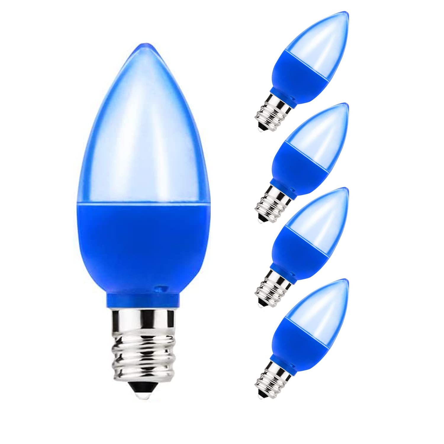 Anivona C7 Blue LED Light Bulb  1.5W S6 Blue Colored Lightbulb  for Halloween  Christmas  Holiday  Party  Valentine  15W Incandescent Equivalent Night Light Mini LED Bulb  E12 Chandelier Base  4 Pack
