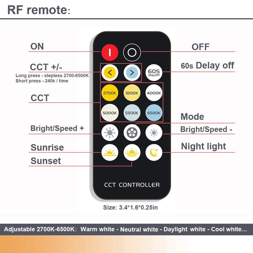 LAIFUNI Dimmable Under Cabinet Lighting, Color Temperature Changing LED Light Bar, Daylight to Warm White Lights, Remote Control