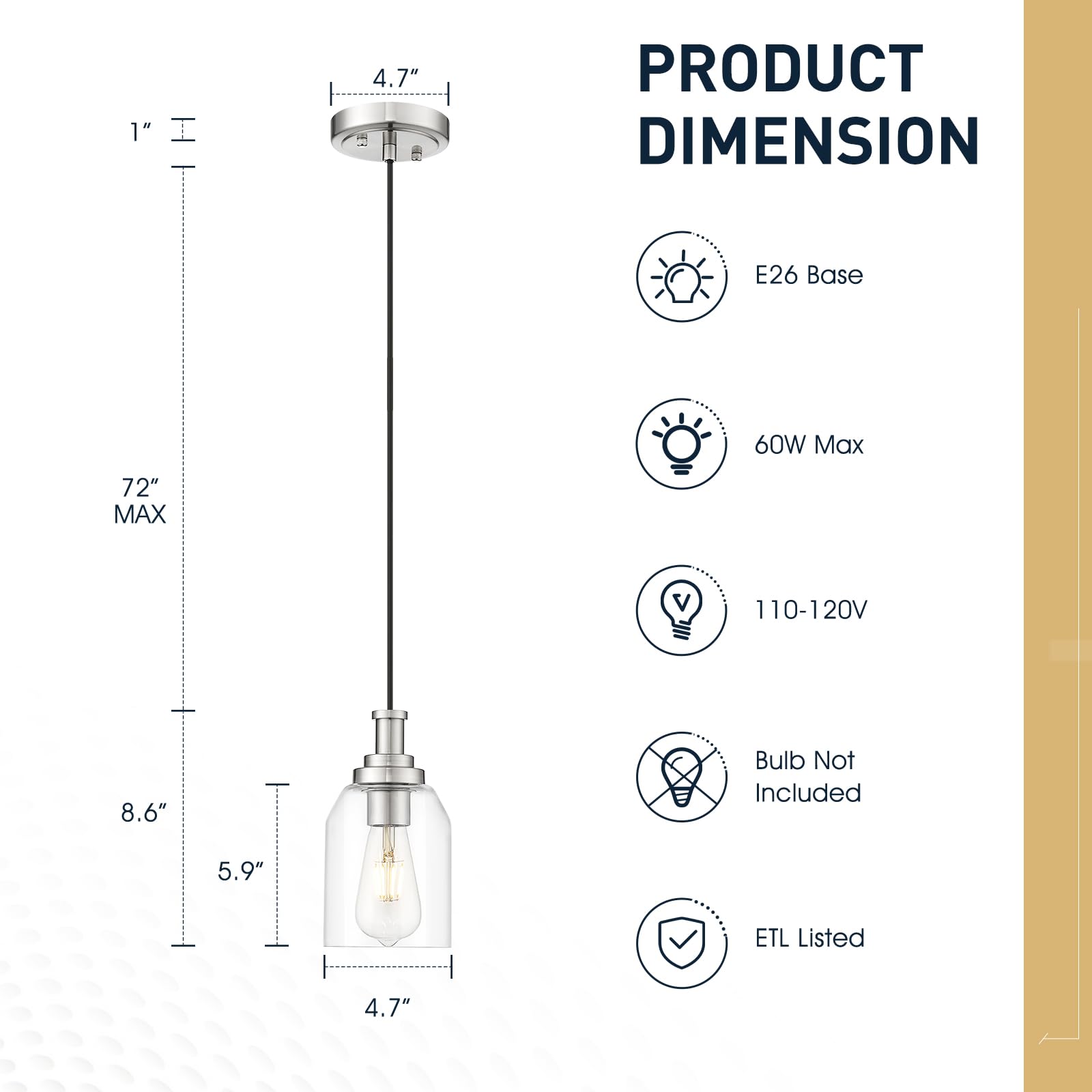 Zeyu Modern Pendant Light 2 Pack, Hanging Ceiling Light Fixture For Dining Room Bedroom, Brushed Nickel Pendant Lighting With Cl