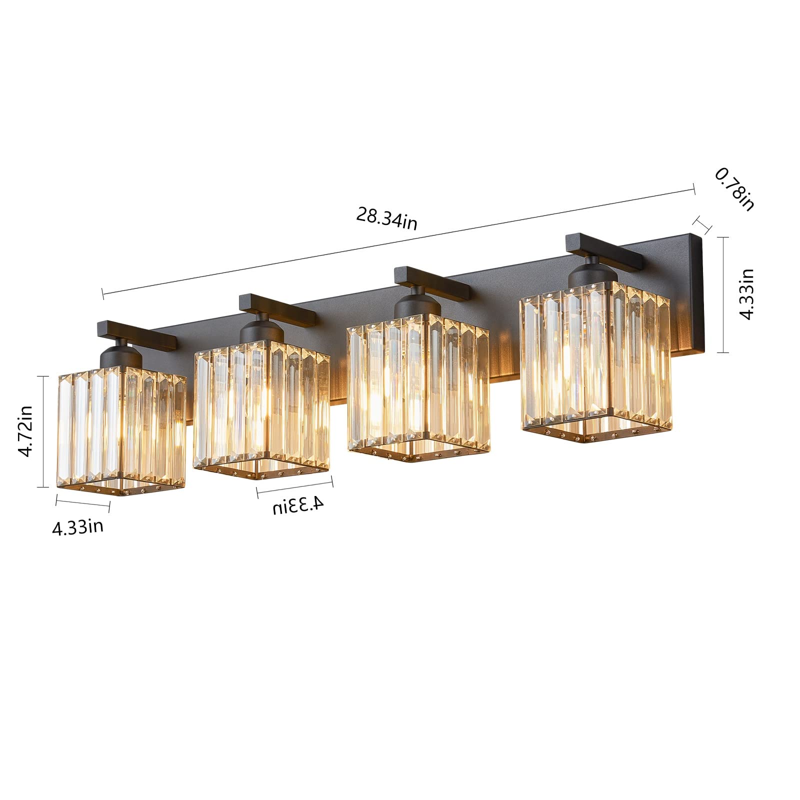 FDPBY Modern 4-Light Bathroom Vanity Light Fixture, Black Metal, Model JW-002
