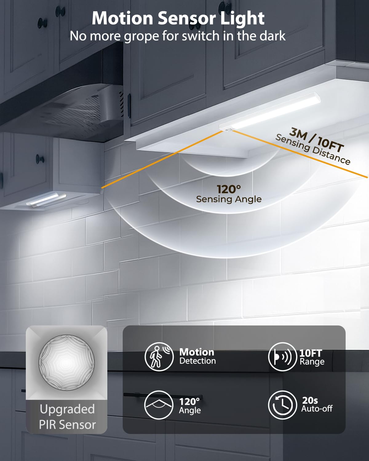 10  Under Cabinet Lighting  68Leds Motion Sensor Light Indoor  Rechargeable Battery Magnetic Closet Light  Wireless Under Counter Lights For Kitchen  Stairs  4-Pack Daylight