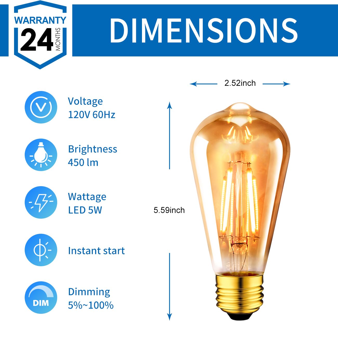 Anwio Vintage Edison Light Bulb St21 Led Filament Bulb 5W(40 Watt Equivalent) Dimmable 2500K (Amber Glow) Warm White E26 Medium
