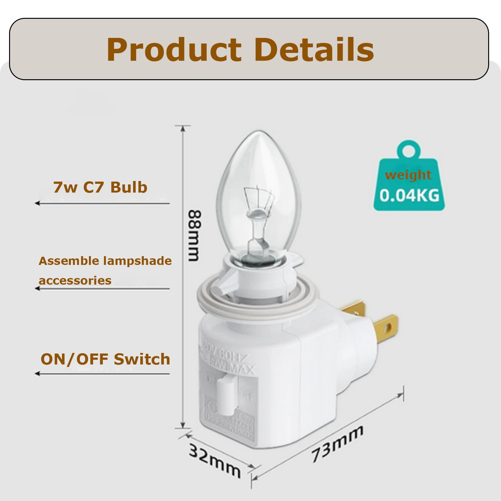 TWDRTDD Adjustable E12 Plug-in Night Light with On/Off Switch, White, for Decorative Lighting