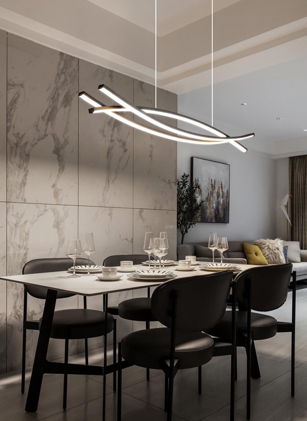 Dimmable Pendant Light For Kitchen Island Lighting 47.24 Modern Led Chandelier  Led Pendant Light With Adjustable Height  Black Modern Kitchen Chandeliers For Kitchen Island  Dining Room With Remote