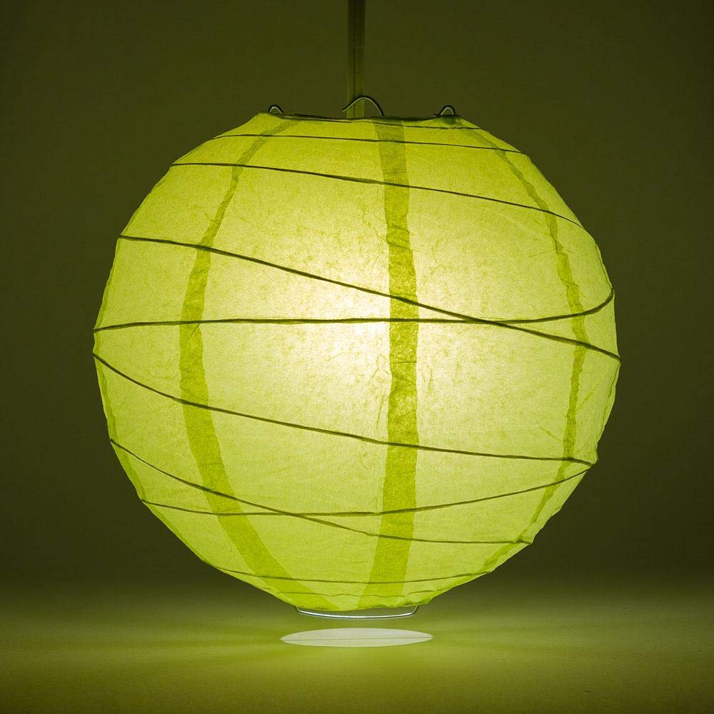 Quasimoon Paperlanternstore.Com 24 Inch Light Lime Green Round Paper Lantern, Crisscross Ribbing, Hanging Decoration