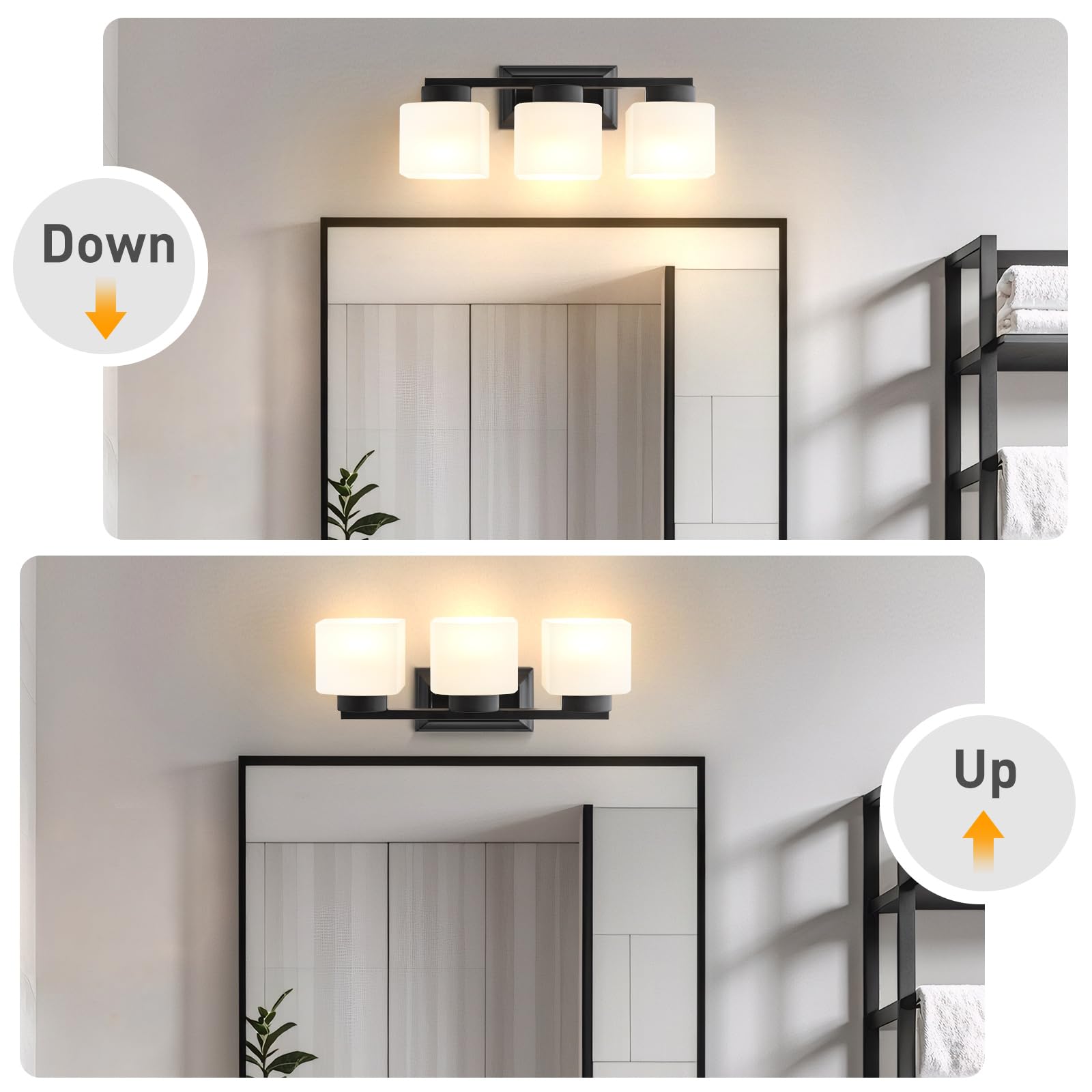 Ejiaxin 3-Light Bathroom Light Fixtures - Black Bathroom Vanity Lights With Frosted Glass Shade Modern Bathroom Lighting Fixtures Over Mirror - Wall Sconce Lamps For Bedroom Living Room Hallway
