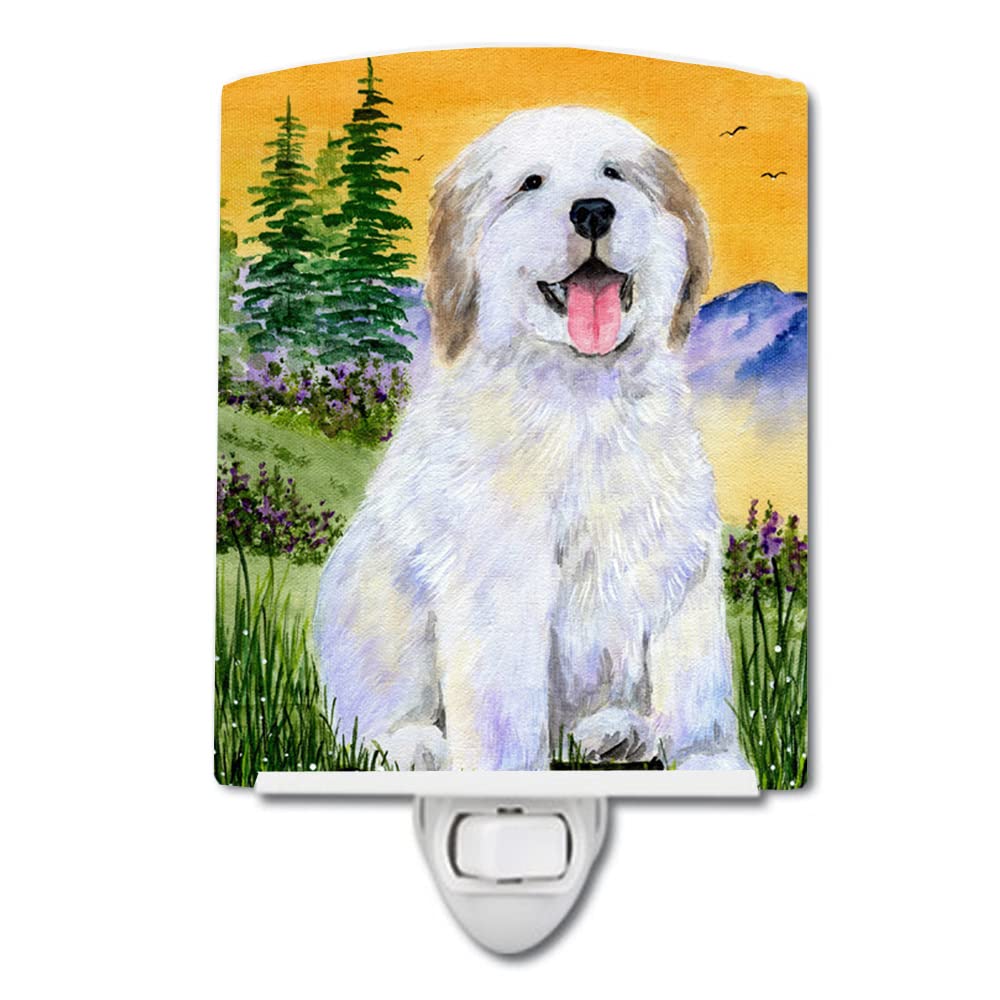 Caroline'S Treasures Ss8469Cnl Great Pyrenees Ceramic Night Light Compact, Ul-Certified, Ideal For Bedroom, Bathroom, Nursery, Hallway, Kitchen, 6X4X3, Multicolor