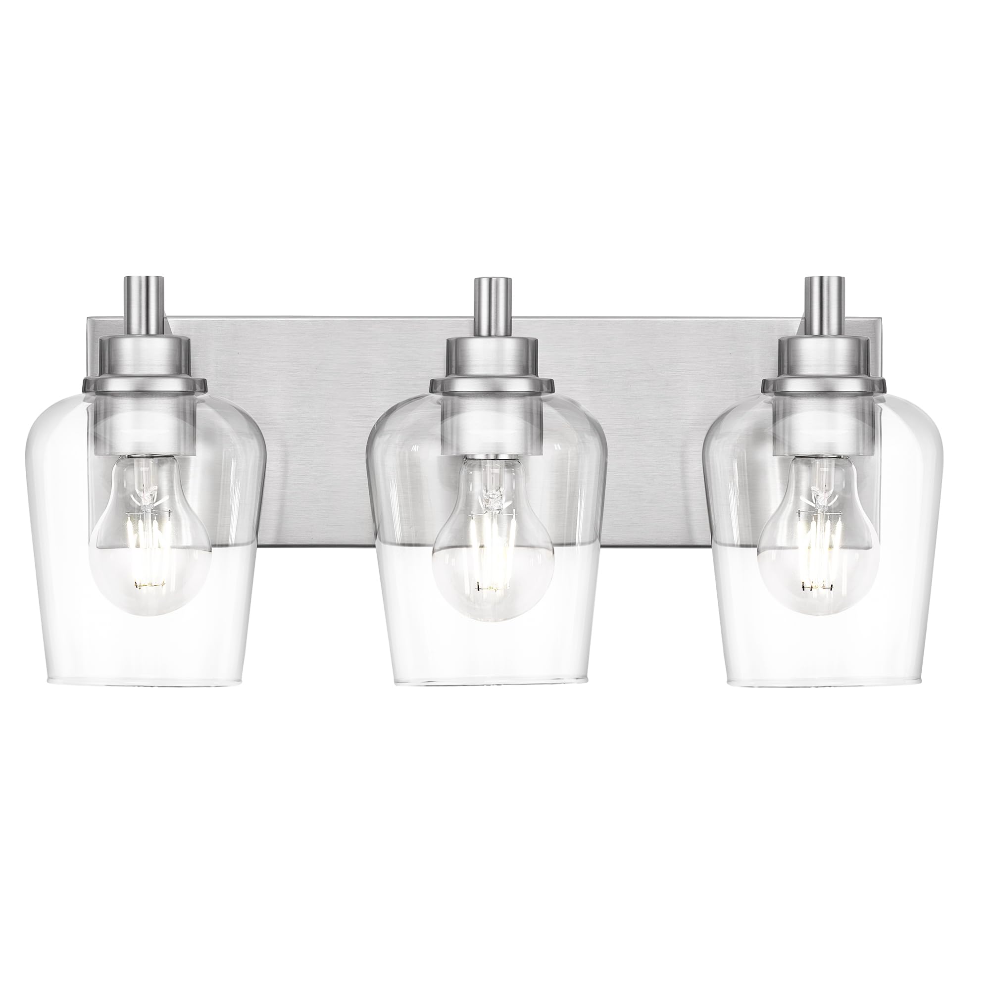 METWET 3-Light Bathroom Vanity Light Fixture, Brushed Nickel, Clear Glass Wine Glass Shade, Model VL155-BN-3