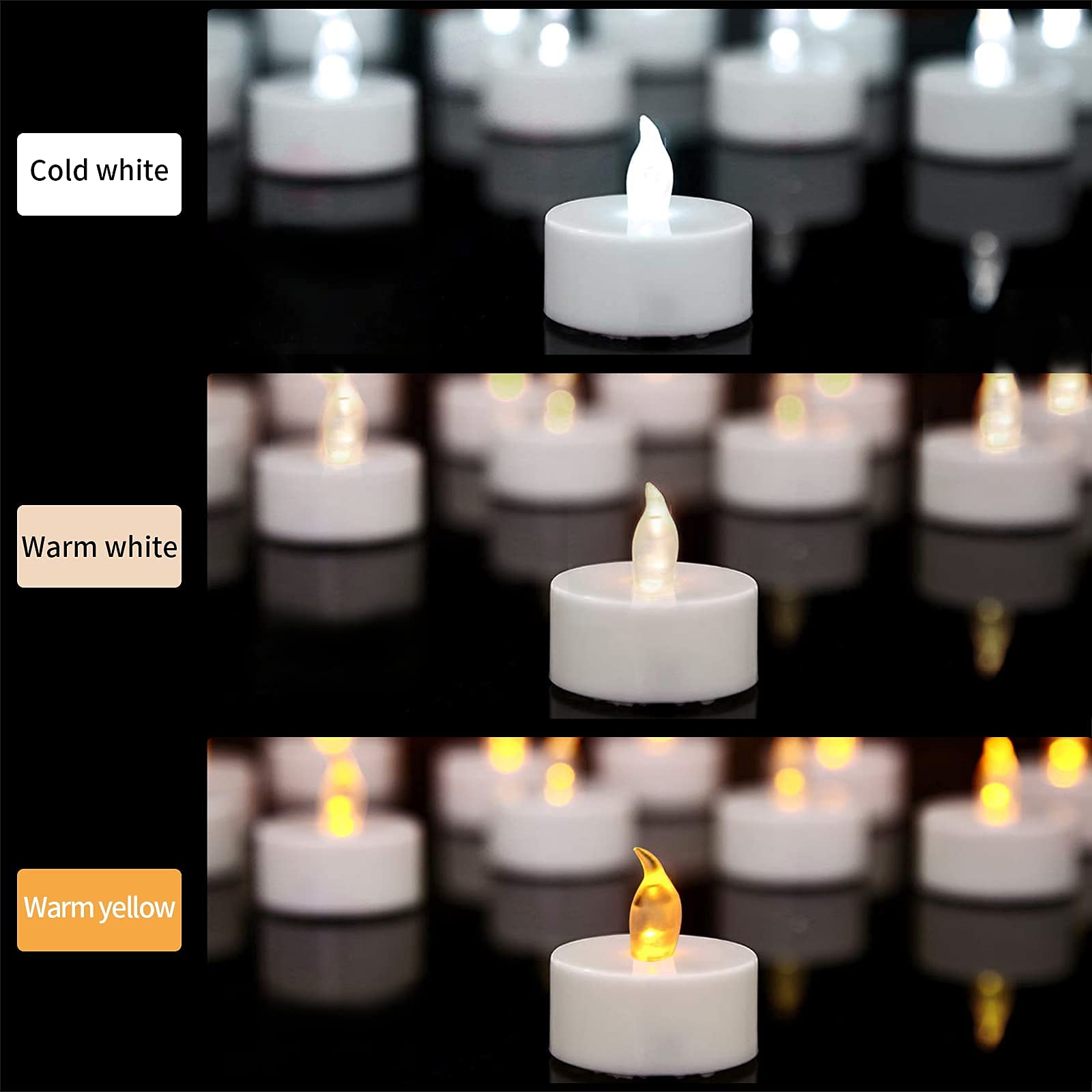 Vetour Led Tea Lights Candles Battery Operated :50Pcs Flickering Fake Tealights 200 Hours Last Electric Candle For Votives,Festival Celeration Thanksgiving,Hallween,Christmas (Cool White Light)