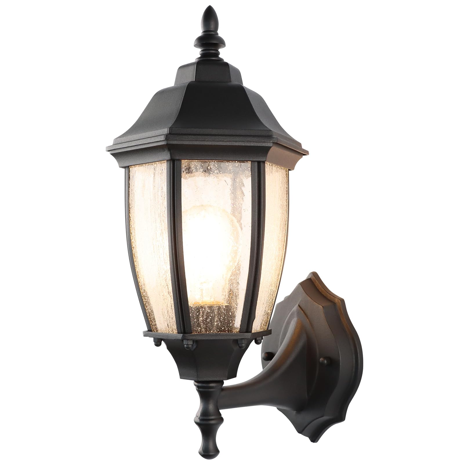 Lprzsg Outdoor Wall Lantern - 14&quot; Black Waterproof Porch Light With Seed Glass Shade