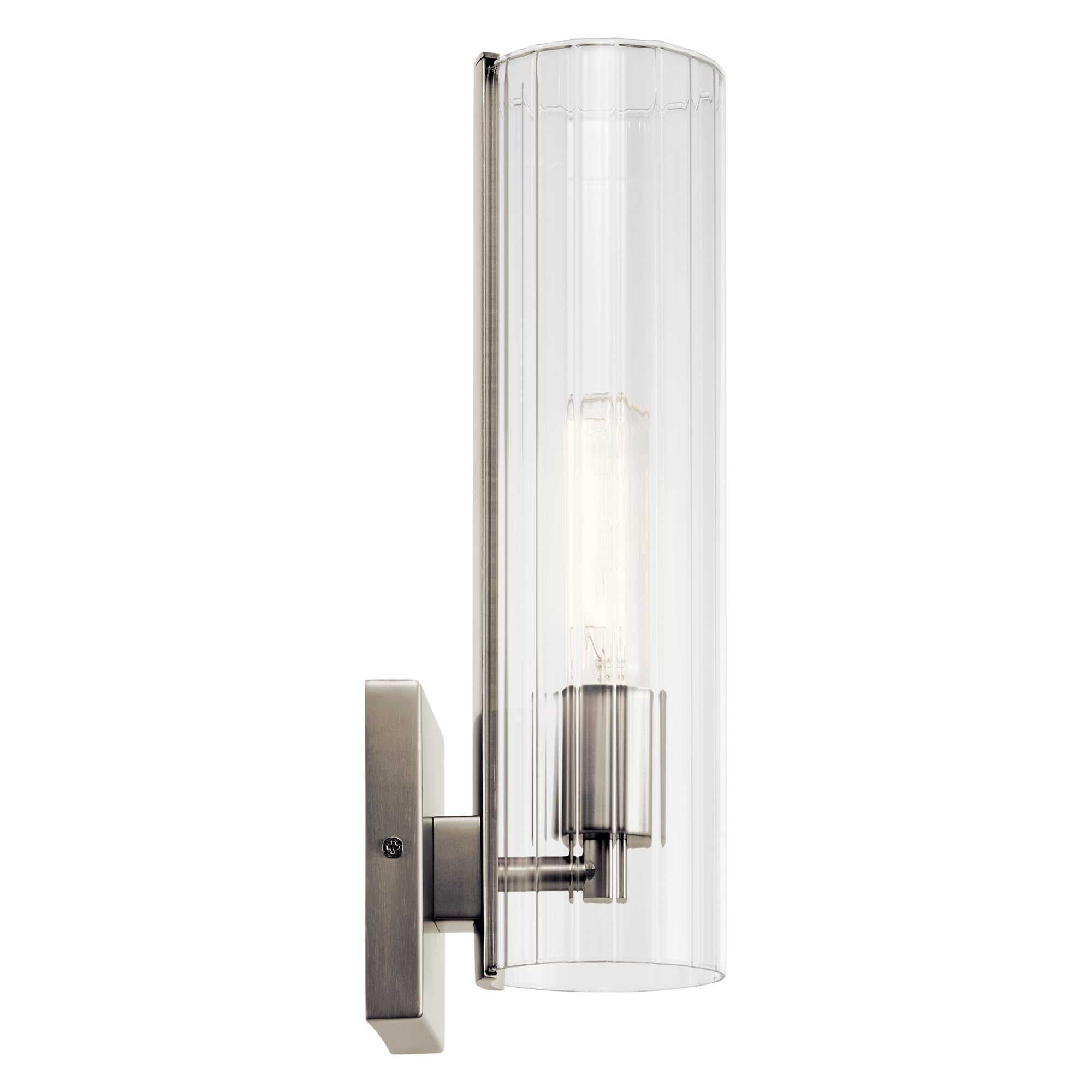 KICHLER Jemsa 1 Light Wall Sconce, Modern Light with Clear Fluted Glass in Brushed Nickel for Bathroom, Powder Room, Sides of Fi