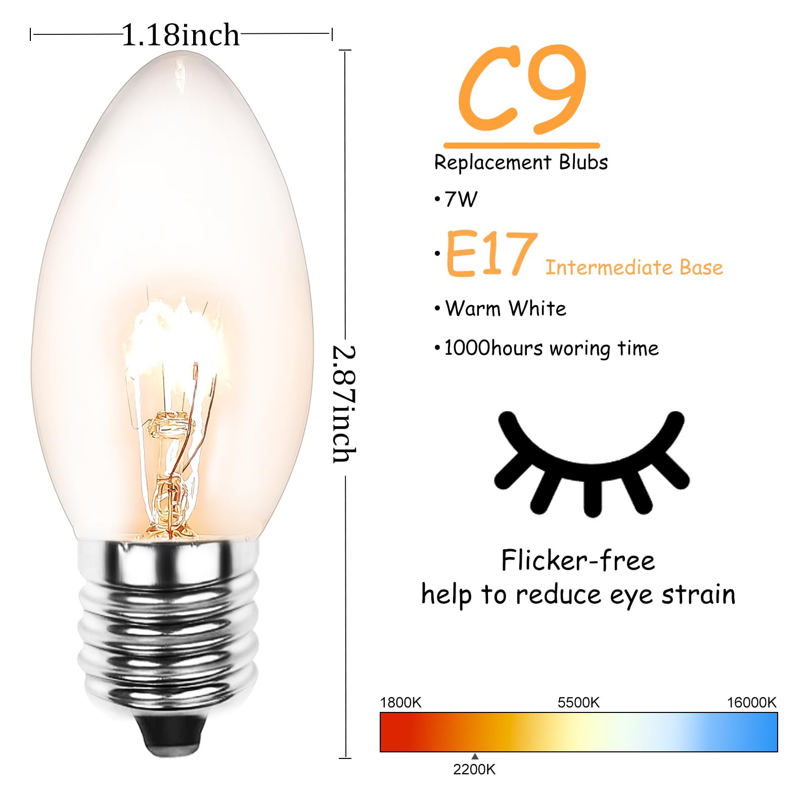 Cbebew 25 Pack C9 Replacement Bulbs, C9 Christmas Light Bulbs 7W Clear Incandescent Bulbs For Outdoor Backyard Wedding Christmas
