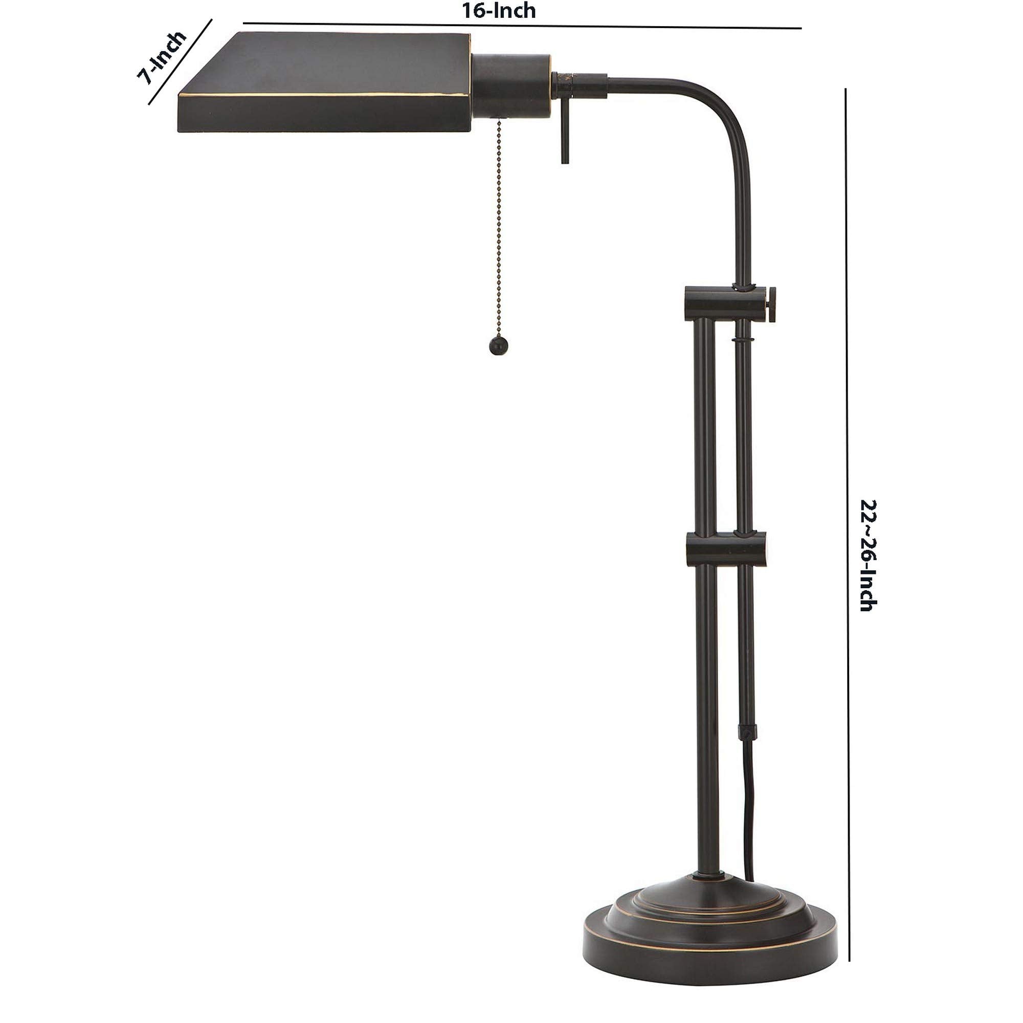 Benzara Metal Desk Lamp with Adjustable Pole, Rectangular, Black, Model BM225085