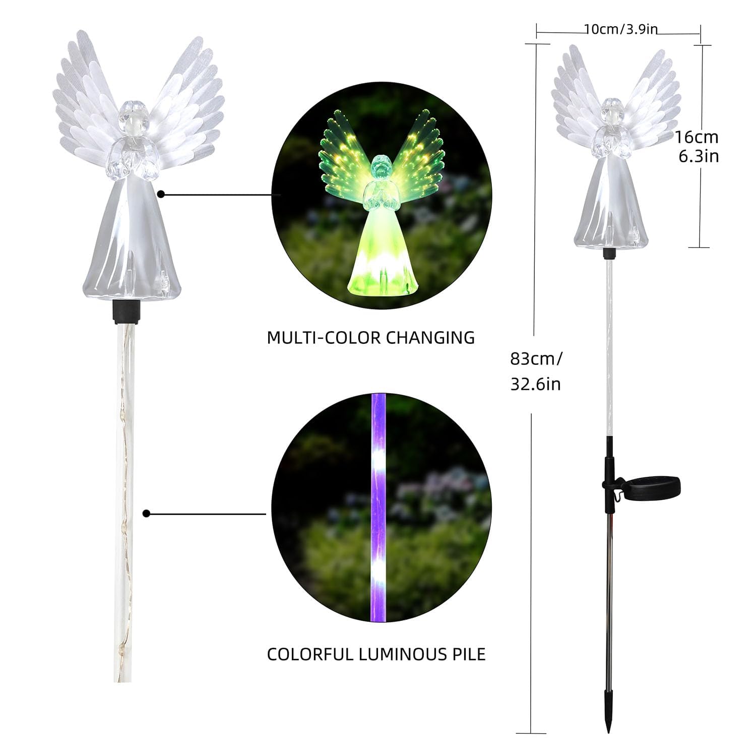 2 Pack Solar Angel Lights, Solar Powered Garden Stake Lights, Multi-Color Changing Angel Decorative Lights For Cemetery Grave Yard Patio Outdoor Decoration Memorial Gifts