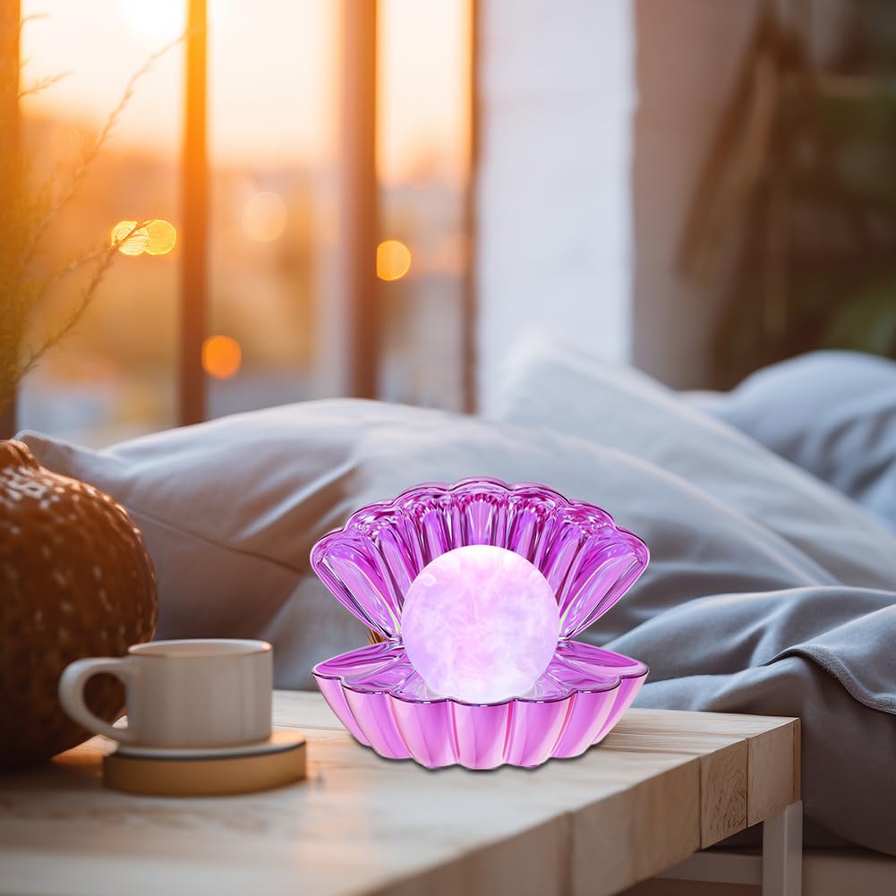 LKUA Night Light - RGB Shell Pearl Lamp, Electroplating Purple, Portable Clamshell Design, Model LK-P