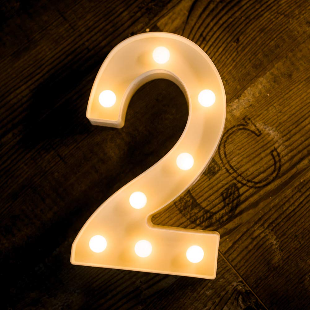 Foaky Decorative LED Light Up Number Sign, Plastic, for Wedding/Birthday/Christmas, Number 2