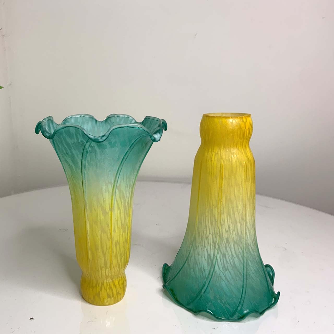 Bieye Ls17 Lily Flower Blown Glass Lampshade (Yellow Cyan, Opening I.D. 1.26'' X O.D. 1.5'')
