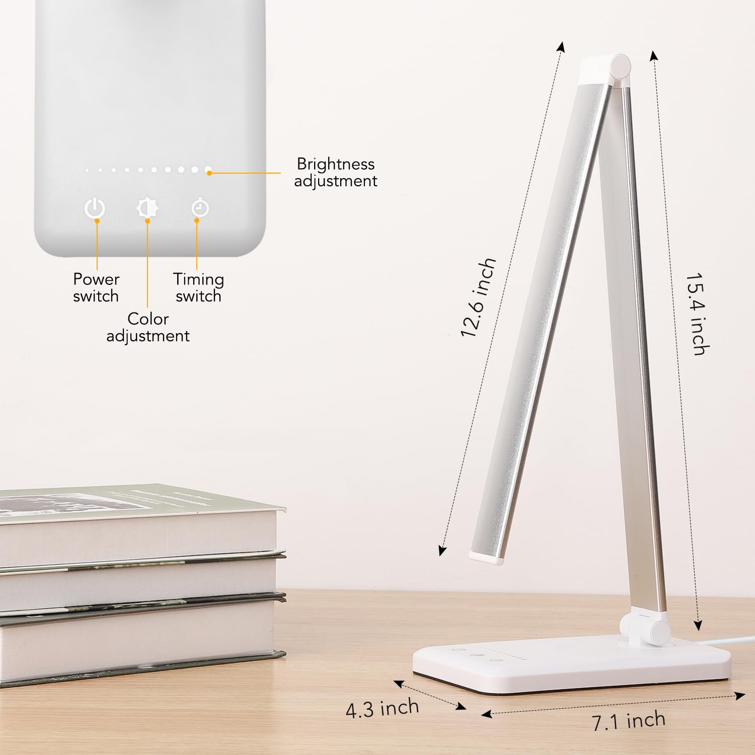 Hmfuntm Led Desk Lamp, Desk Lamp With Usb Charging Port, 5 Color Modes, 10 Brightness, Natural Light, Eye Caring Reading Lamp, D