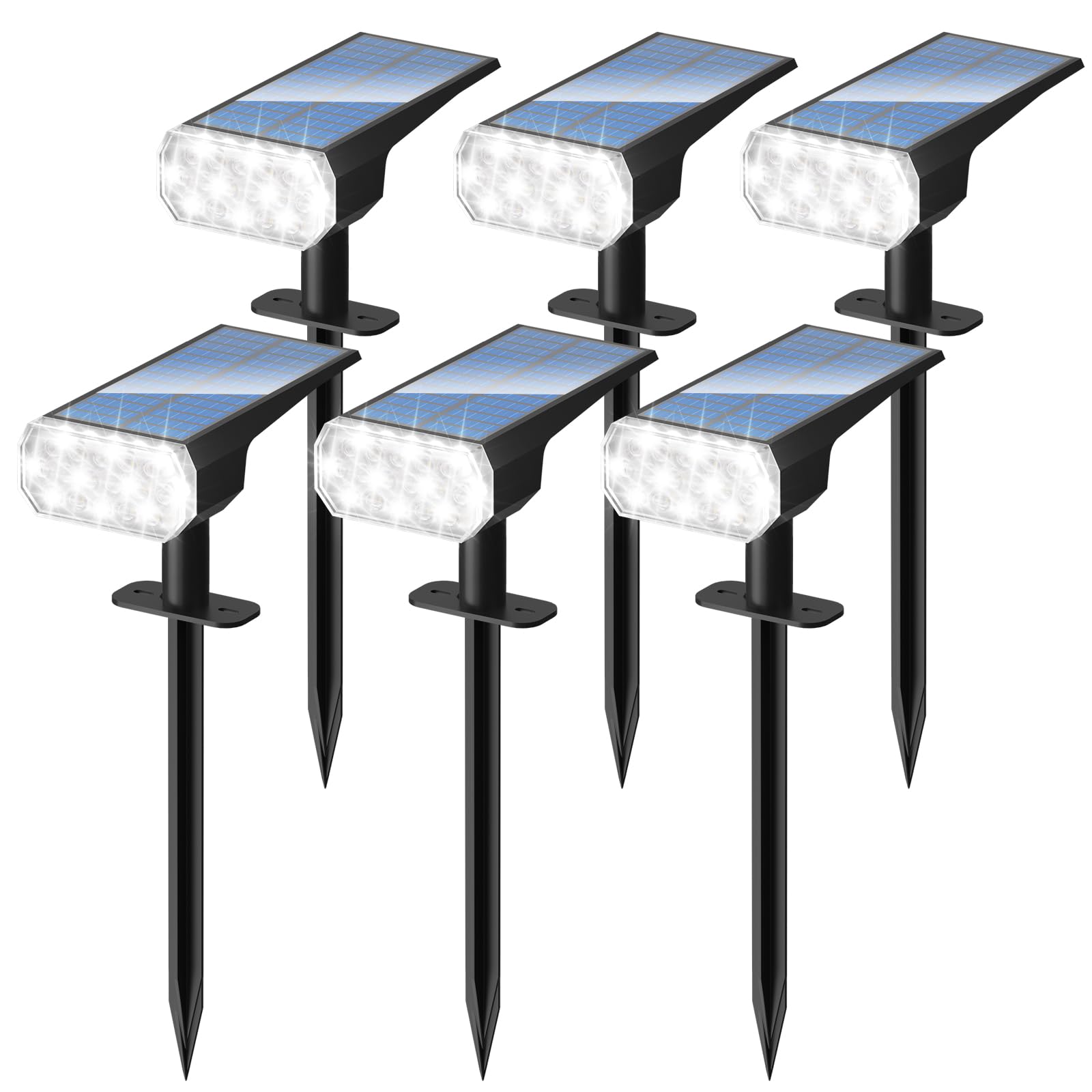 DINGLILIGHTING Solar Spot Lights, 6 Pack, IP65 Waterproof, Cool White, Model WS-MPS22-6-WH.NA-B-1, 3 Lighting Modes for