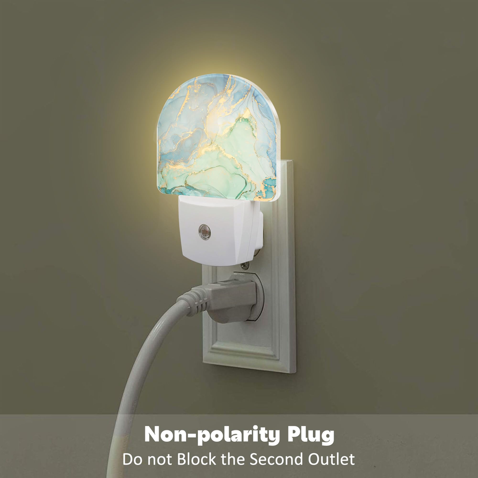 Sndheke Teal Blue Marble Night Light Plug Into Wall, Gold Luxury Marble Dusk To Dawn Night Light,0.5W Energy Saving Sleep Friend