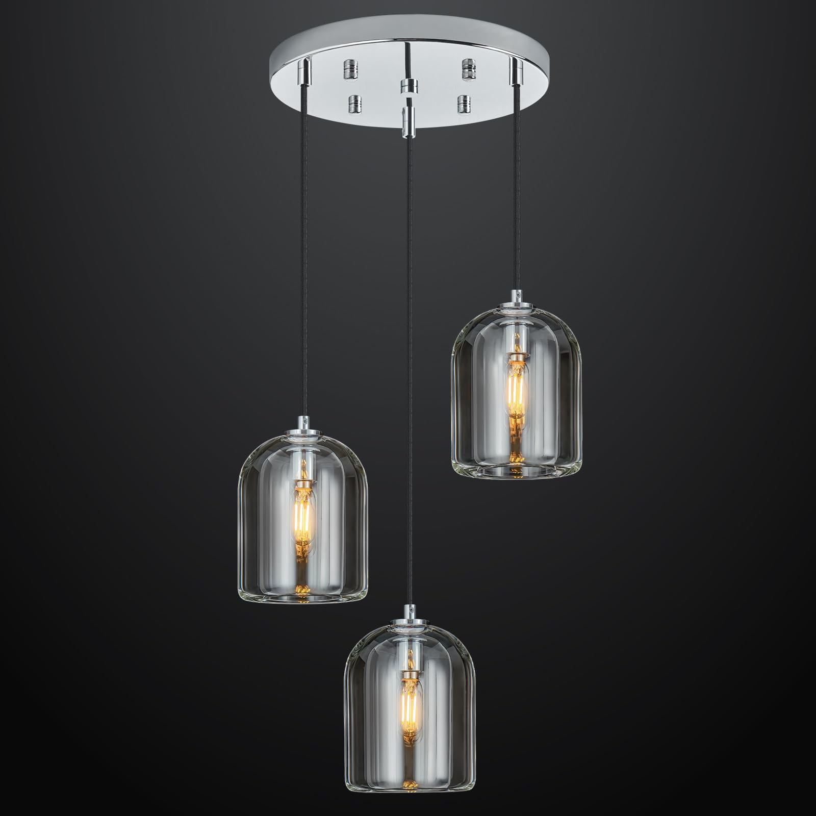LBSQJ Modern Chrome Pendant Lights Kitchen Island Ceiling Chandelier Indoor Crystal Hanging Light Fixtures for Dining Room Kitchen Living Room Bedroom(3Light)