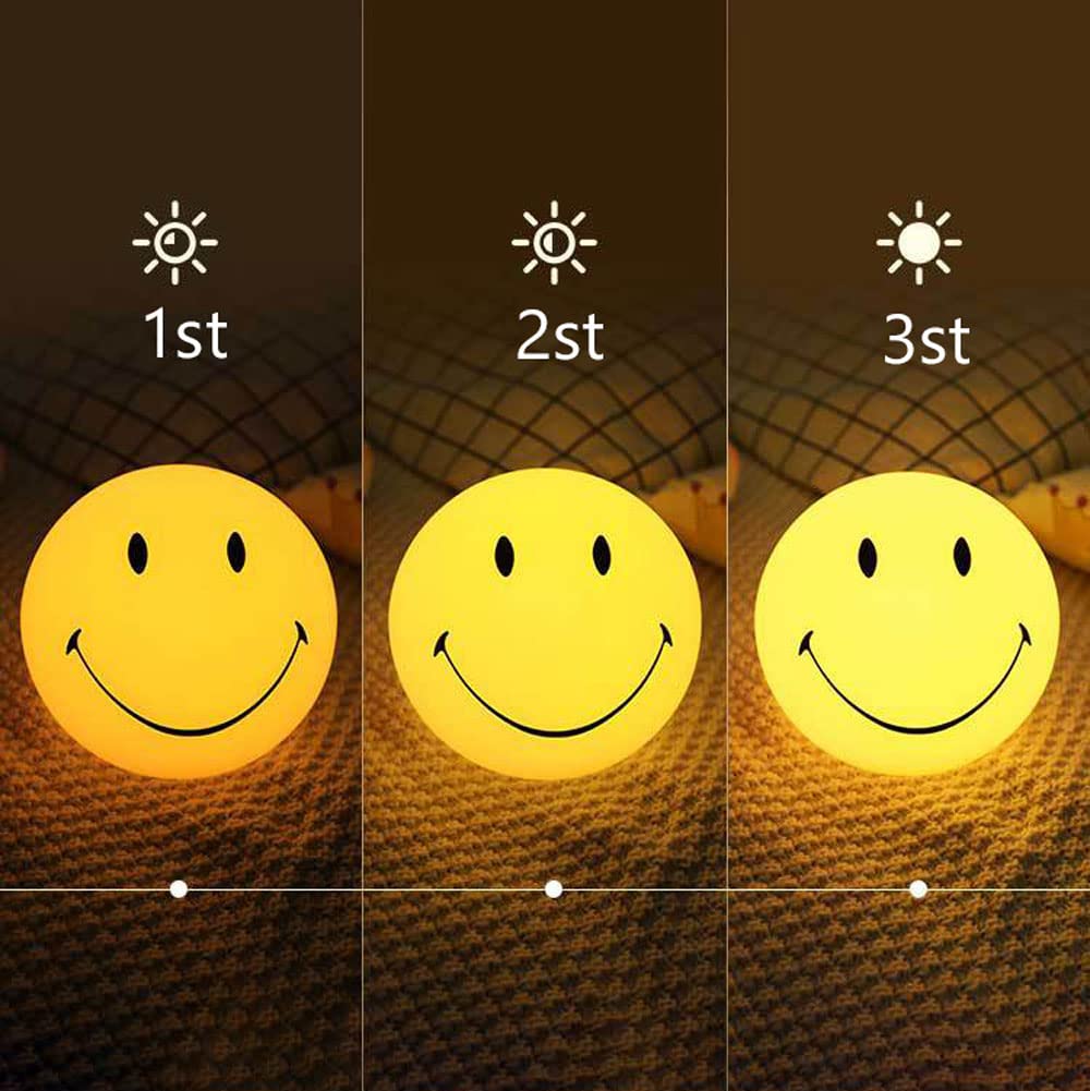 Somesino Night Light for Kids Smiley Face Lamp Light Birthday Gifts for Girls Boys Plastic Nightlight Portable Nursery USB Recha