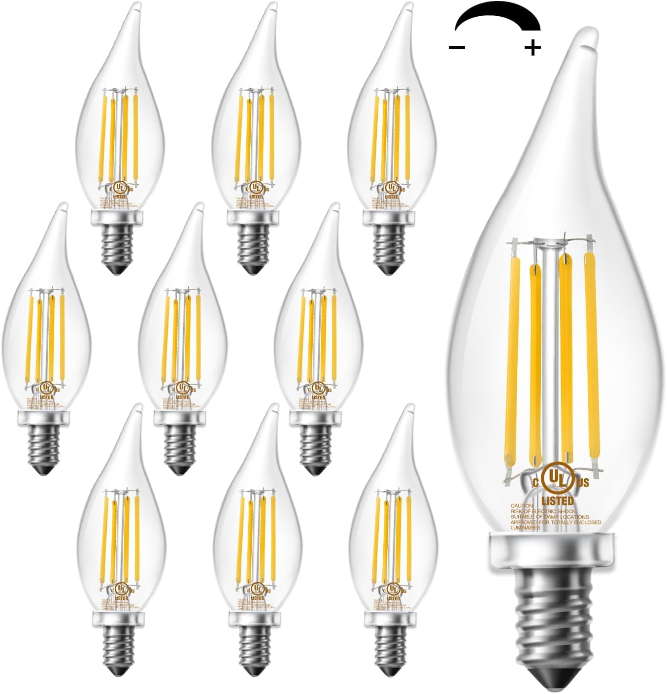 DAYBETTER Candelabra Led Light Bulbs, Led Candelabra Bulbs 60 Watt Equivalent, E12 Led Bulb 2700k Warm White Chandelier Light Bulbs, 600lm Flame Tip CA11 Candle Light Bulbs for Home Decor, 10 Pack