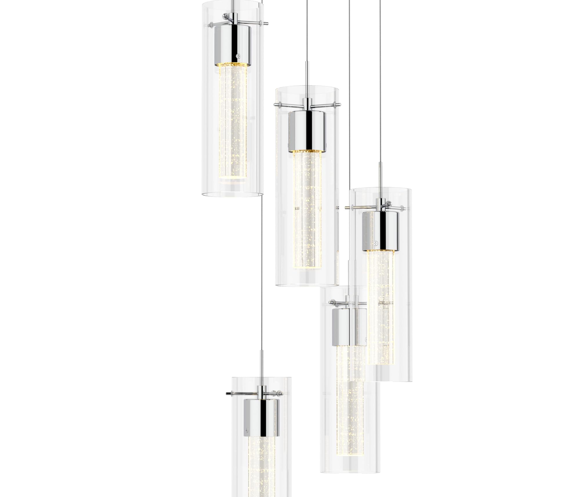 Tawson 5-Light Chandelier Pendant Ceiling Light, Integrated LED, Bubble Glass, Silver, Model 12730, Ideal for Kitchen, Hallway, Dining Room