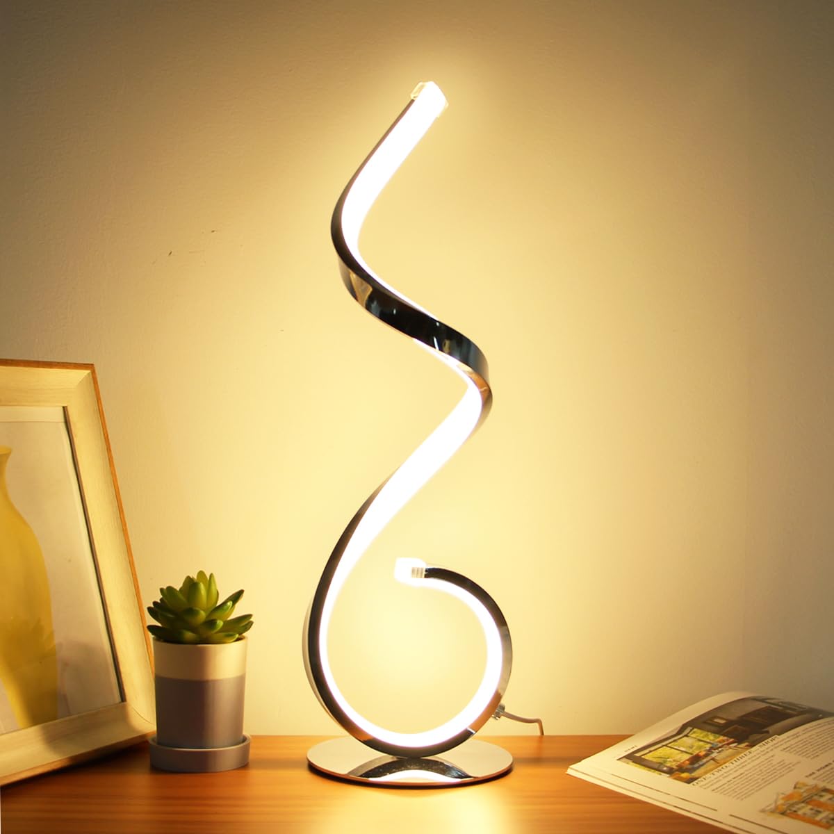 BESKETIE Modern Spiral LED Table Lamp, Stepless Dimmable Bedside Table Lamps for Bedroom, 10W LED Desk Lamp 3 Color Modes Desk L