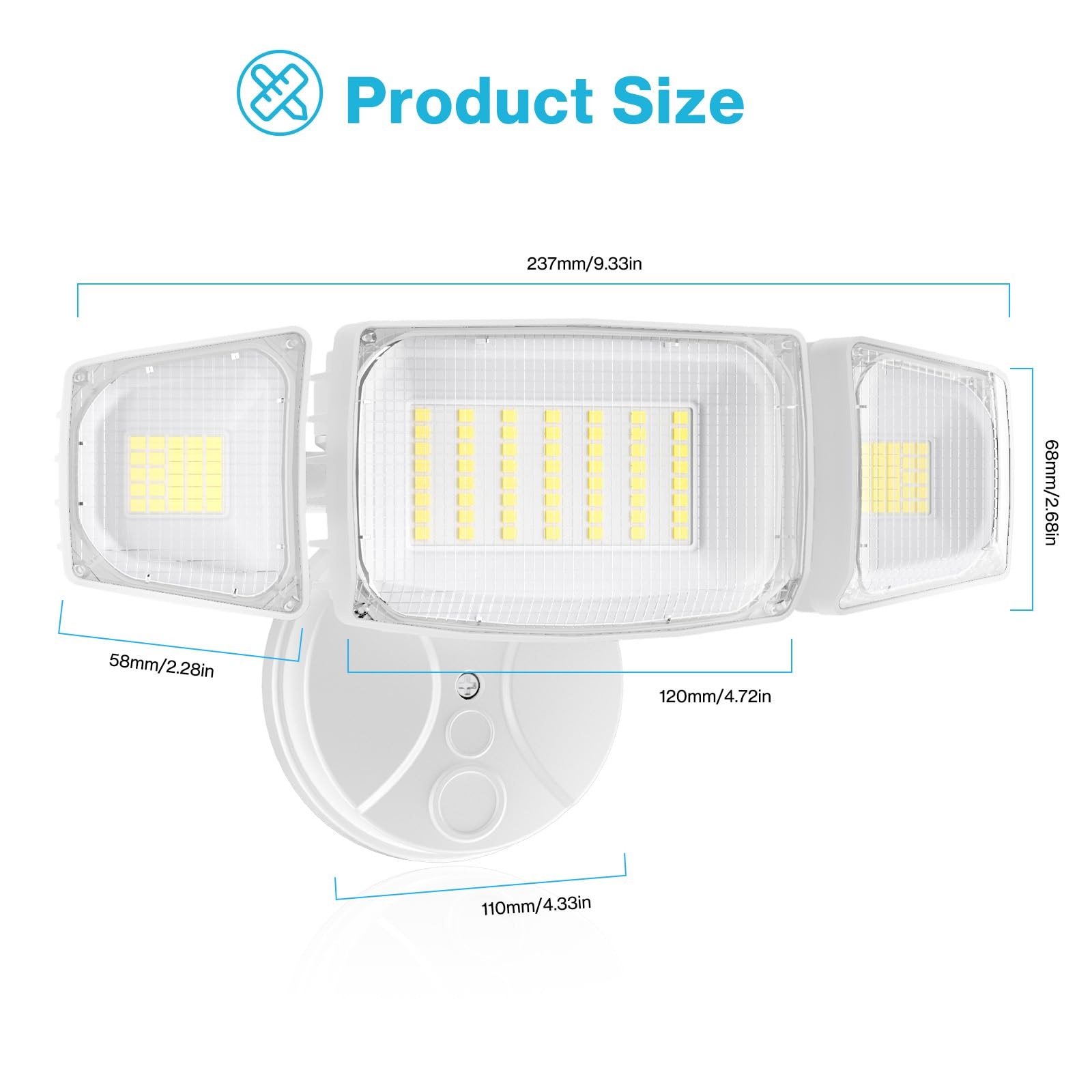 Olafus 55W Led Flood Light, 5500Lm Waterproof Security Light, 3 Adjustable Heads, 6500K, White, Model Bdb50-3