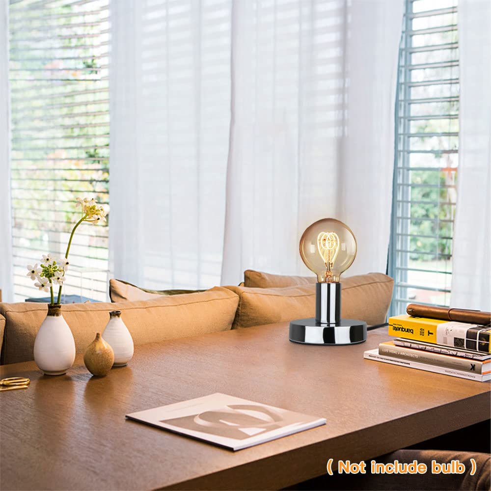Helunsi Industrial Table Lamp Base, Silver Metal E26/E27 Bulb Holder, Mini Short Desk Lamp With 5.8Ft Cord, Model E507234