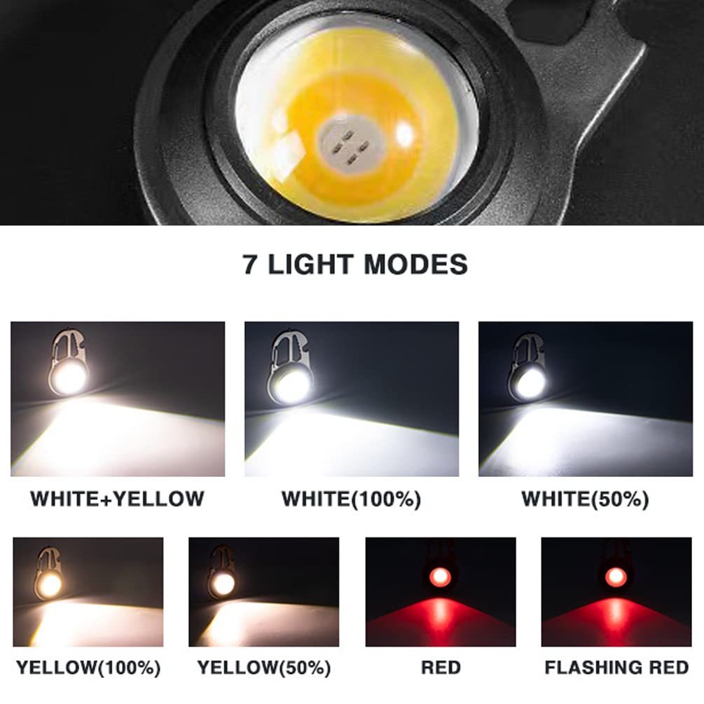 By-J Cob Mini Flashlight Keychain Light, 500 Lumens Bright Rechargeable, Small Multi-Function Work Light, 7 Modes Portable Pocke