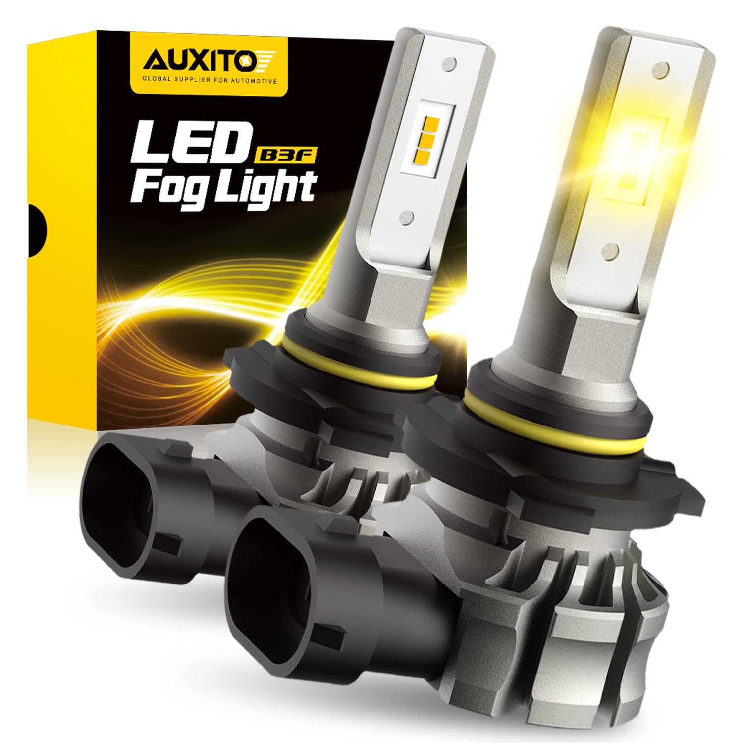 AUXITO 9145 LED Fog Light Bulbs, 6000LM, Amber Yellow, 300% Brightness, H10 9140 9045, Pack of 2