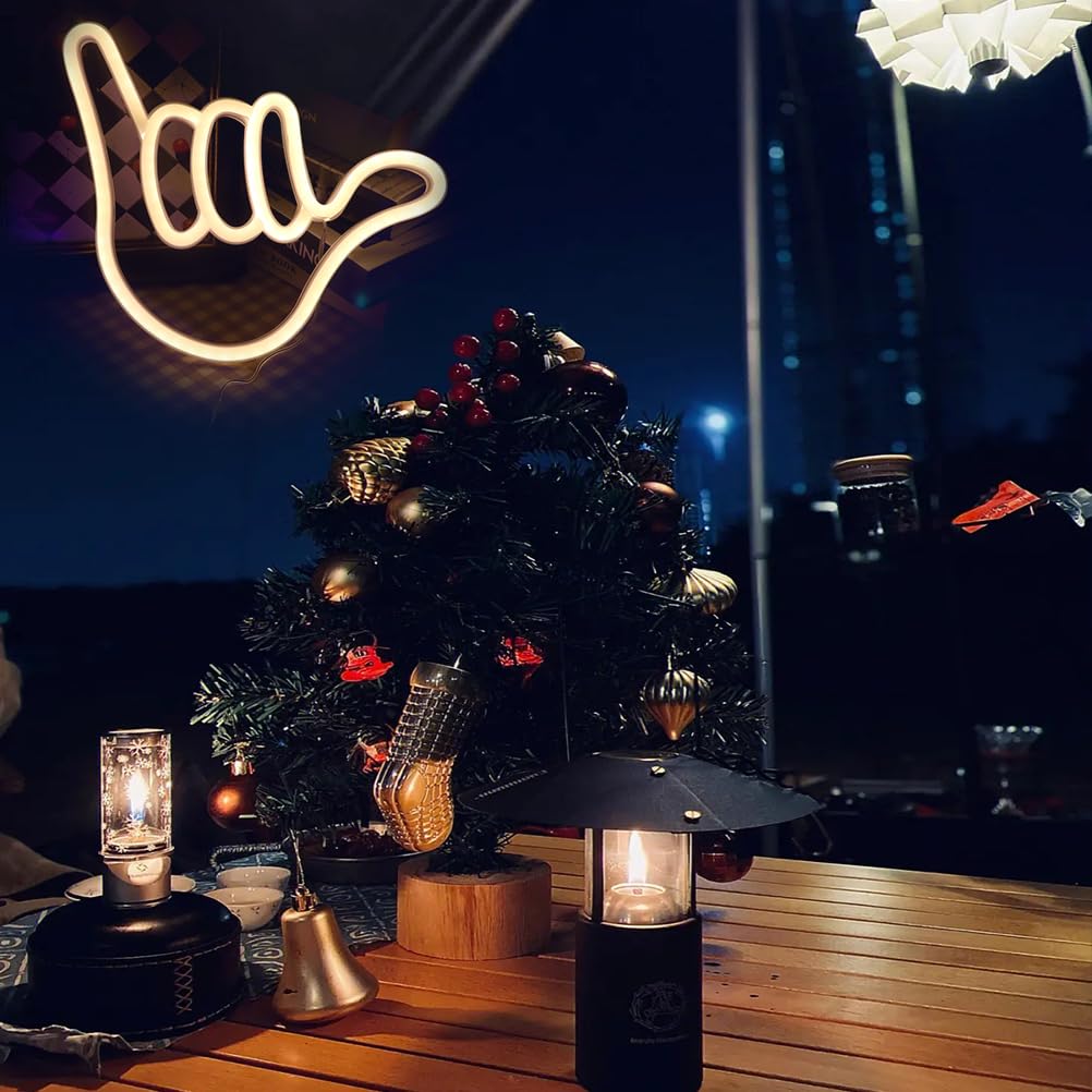 QiaoFei Hand Shape Neon Sign Light - White, USB/Battery Operated, Decorative Wall Art, Model QFLTGL2161004