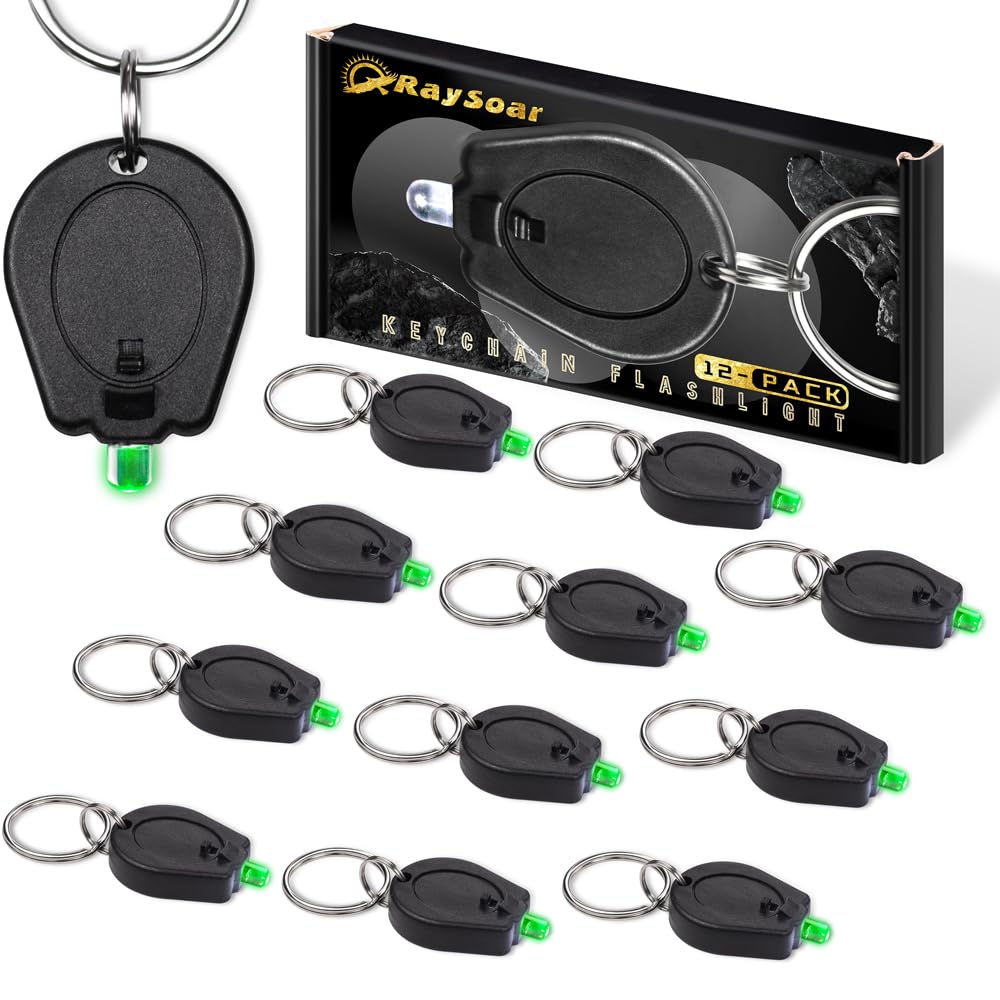 RaySoar 12 Pack Ultra Bright Green Light Keychain Flashlight, Mini Green LED, Green Keychain Flashlight for Night Observation