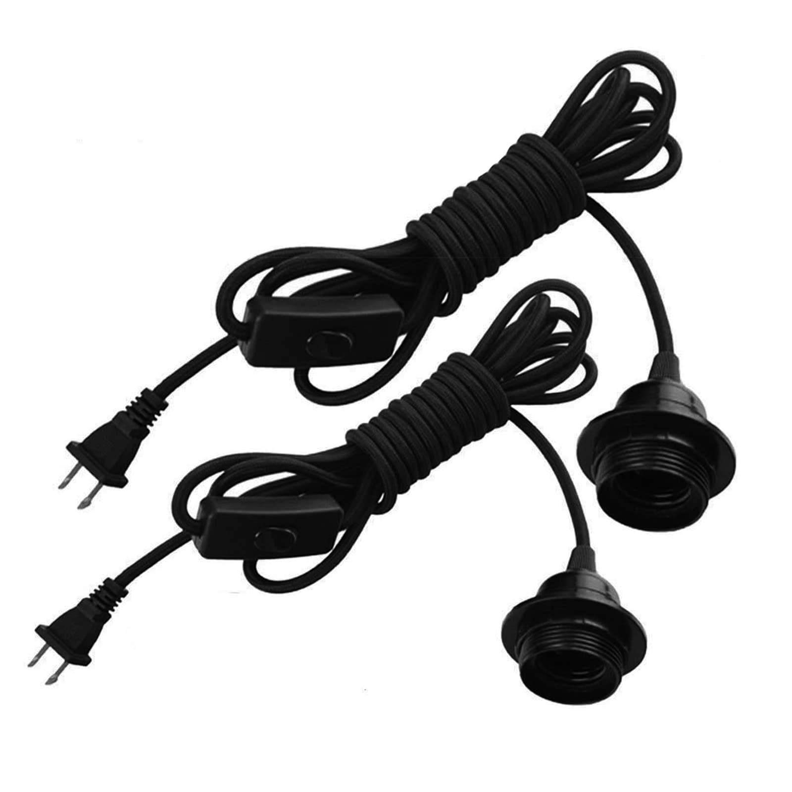 FadimiKoo Pendant Light Kit, 12ft Vintage Edison Cord, E26/E27, 2-Pack, Black, UL Listed