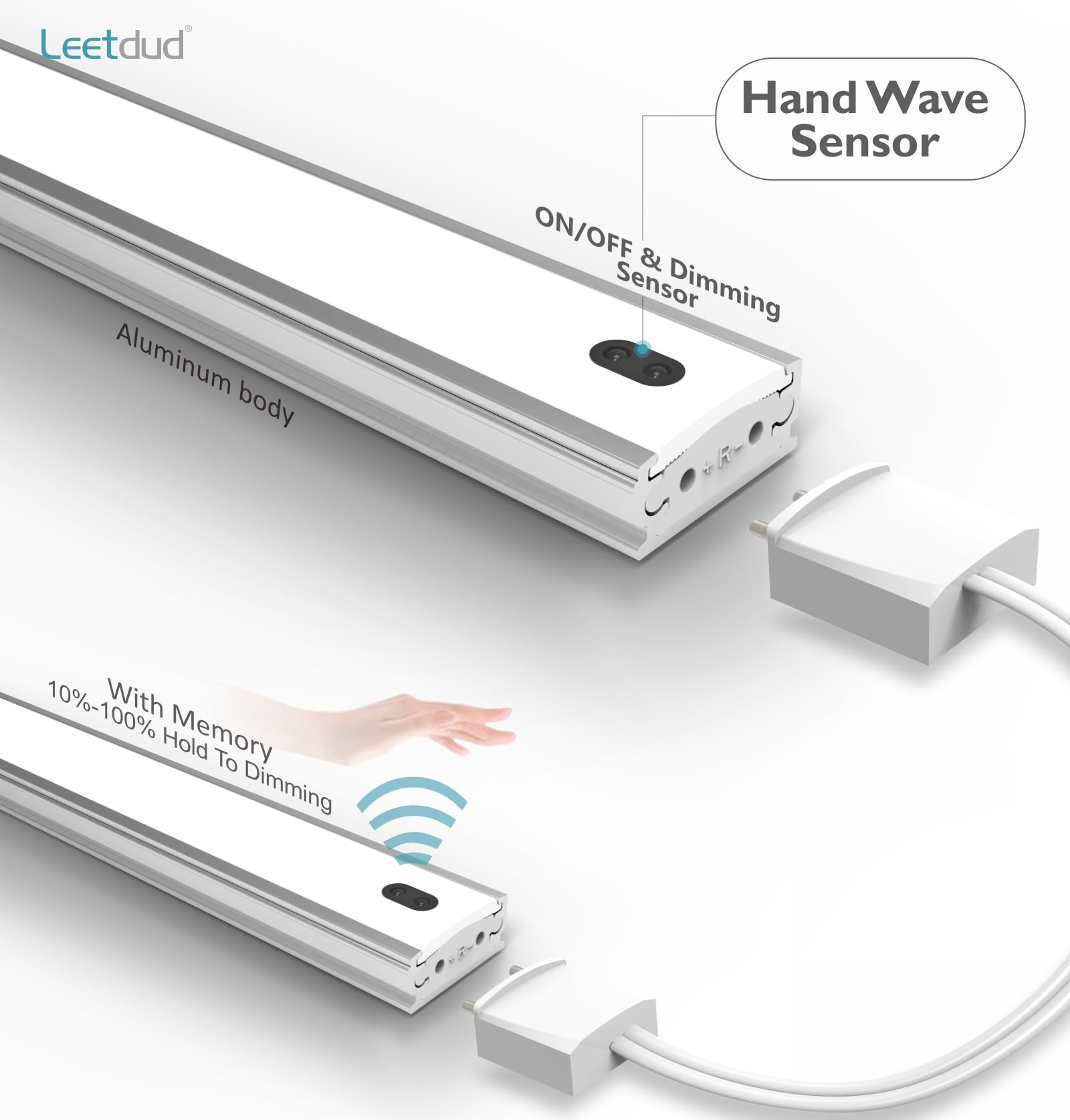 Leetdud Motion Activated Under Cabinet Lights Plug In,16 Inch 4 Pcs Hand Wave Motion Sensor On/Off Dimmable, Ultra Thin 4000K Li