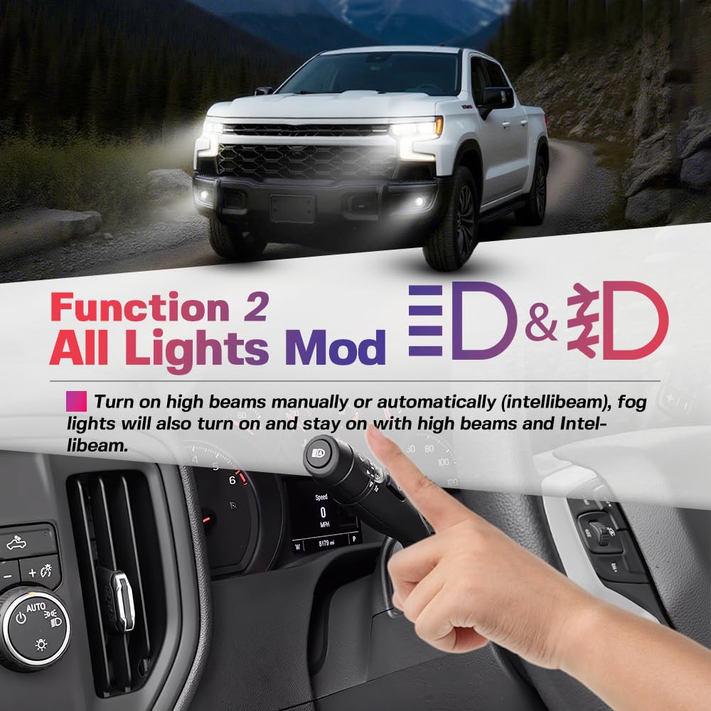 Auto Fog& All Lights Mod for 2022-2025 Chevy Silverado GMC Sierra 1500& 2024-2025 2500 3500-Fog Light Auto Come on with Auto Hea