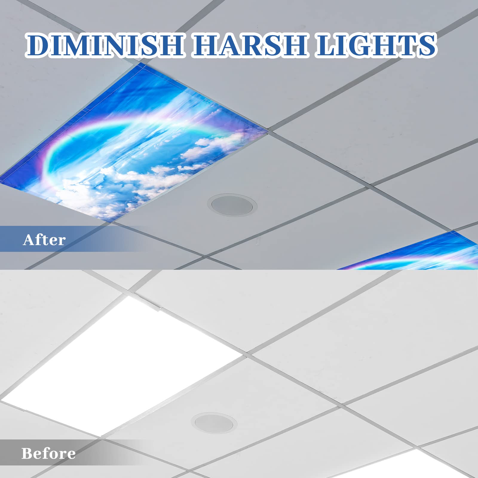Hortsun 4 Pack Fluorescent Light Covers 4 X 2 Feet Magnetic Light Cover For Drop Ceiling, Fluorescent Ceiling Shade Filters For