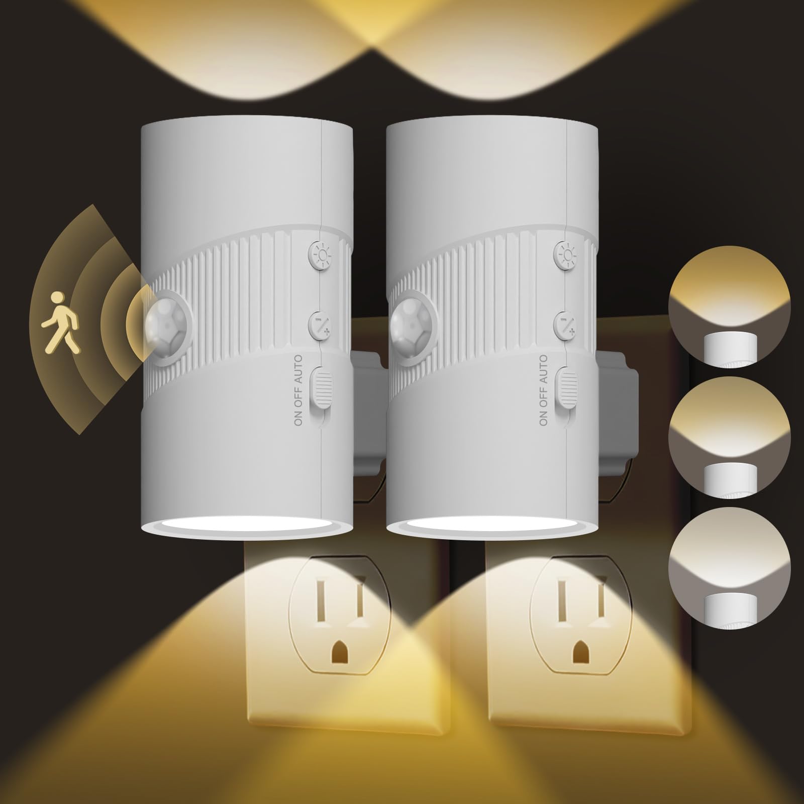 easuntec Motion Sensor Light Indoor, Night Lights Plug into Wall, Motion Sensor & Dusk to Dawn Sensor, 3 Light Modes, Dimmable N